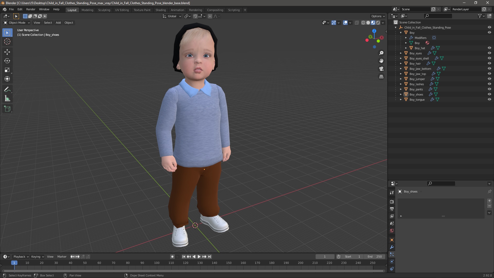 3D model Child in Fall Clothes Standing Pose