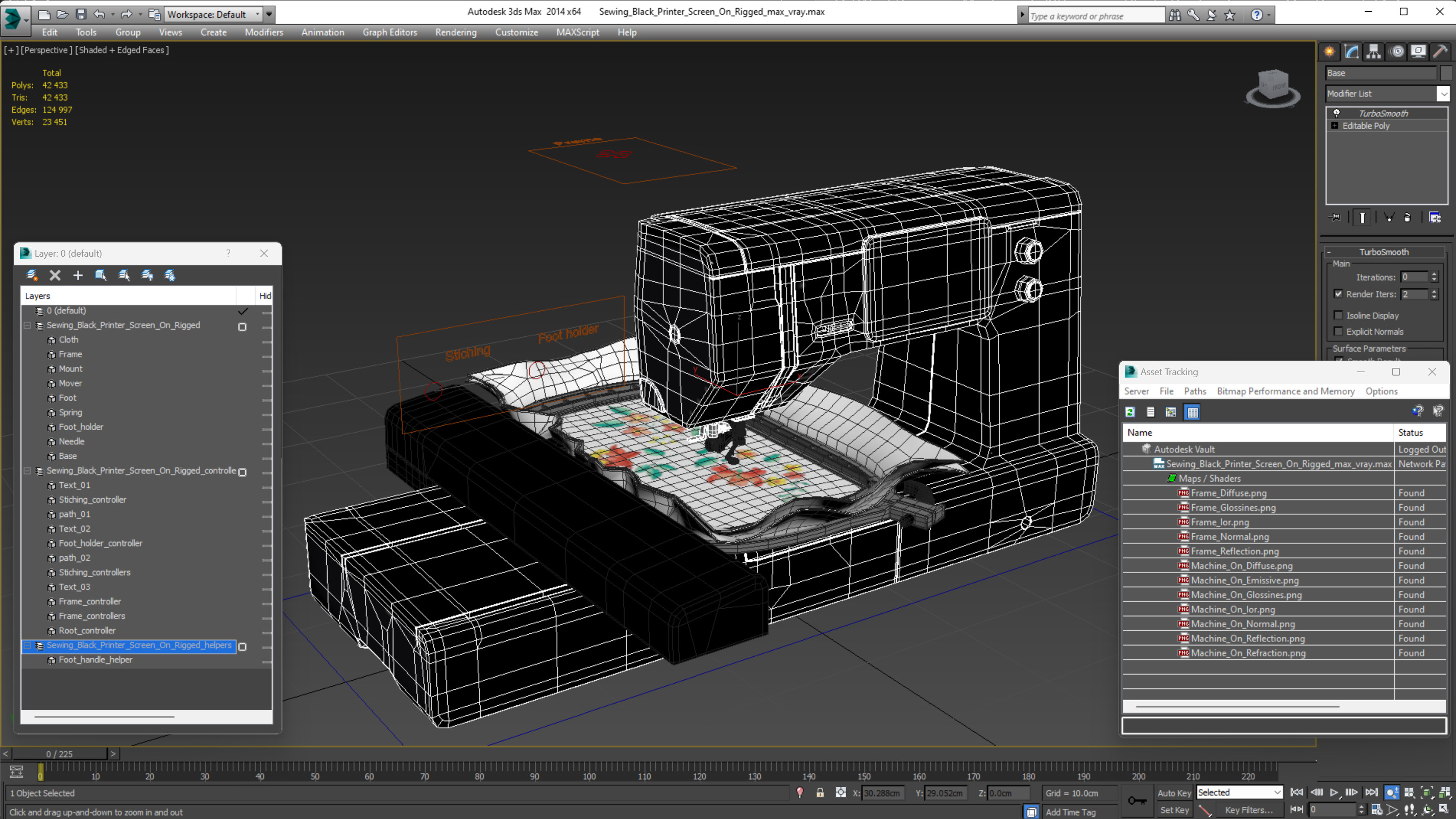 3D Sewing Black Printer Screen On Rigged for Maya