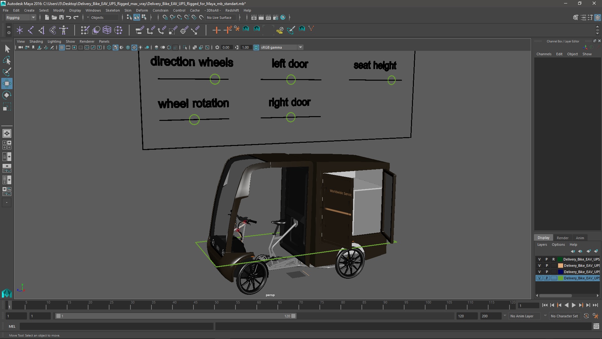 Delivery Bike EAV UPS Rigged for Maya 3D