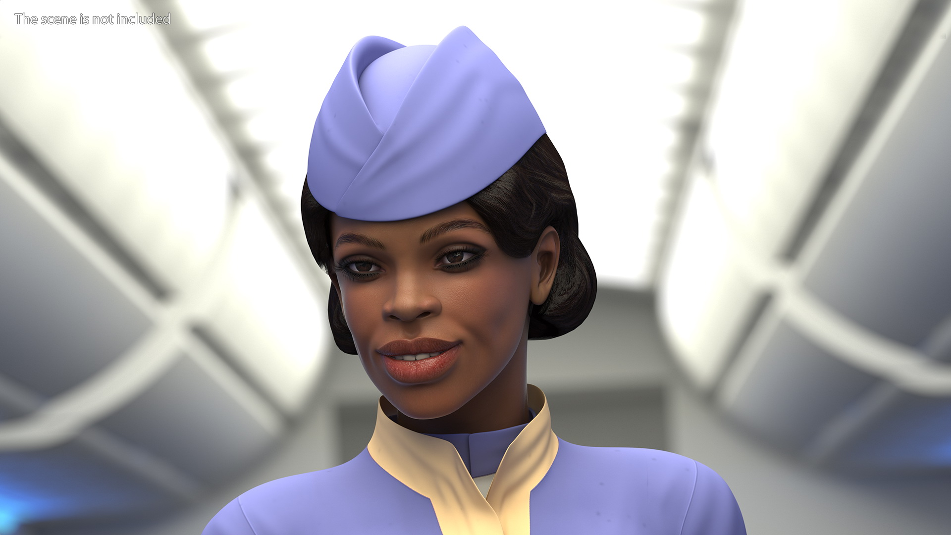3D Light Skin Black Stewardess Standing Pose