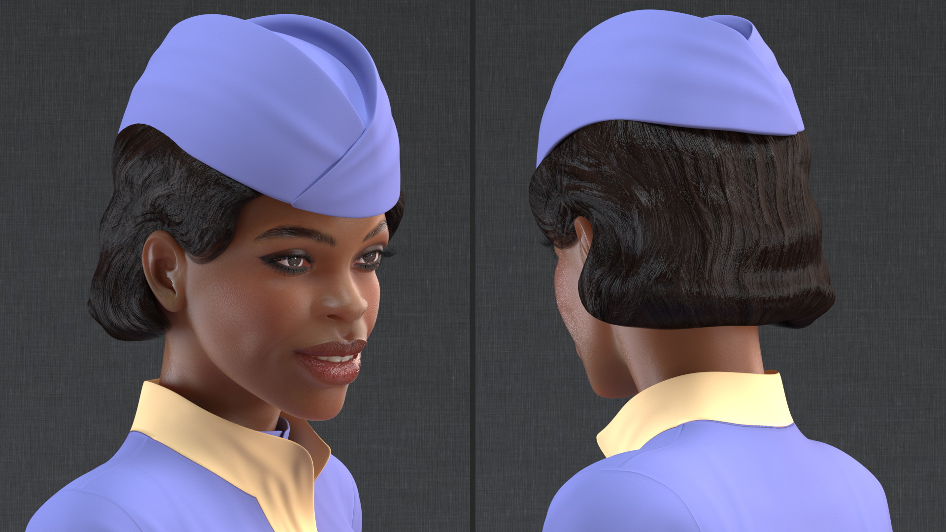 3D Light Skin Black Stewardess Standing Pose