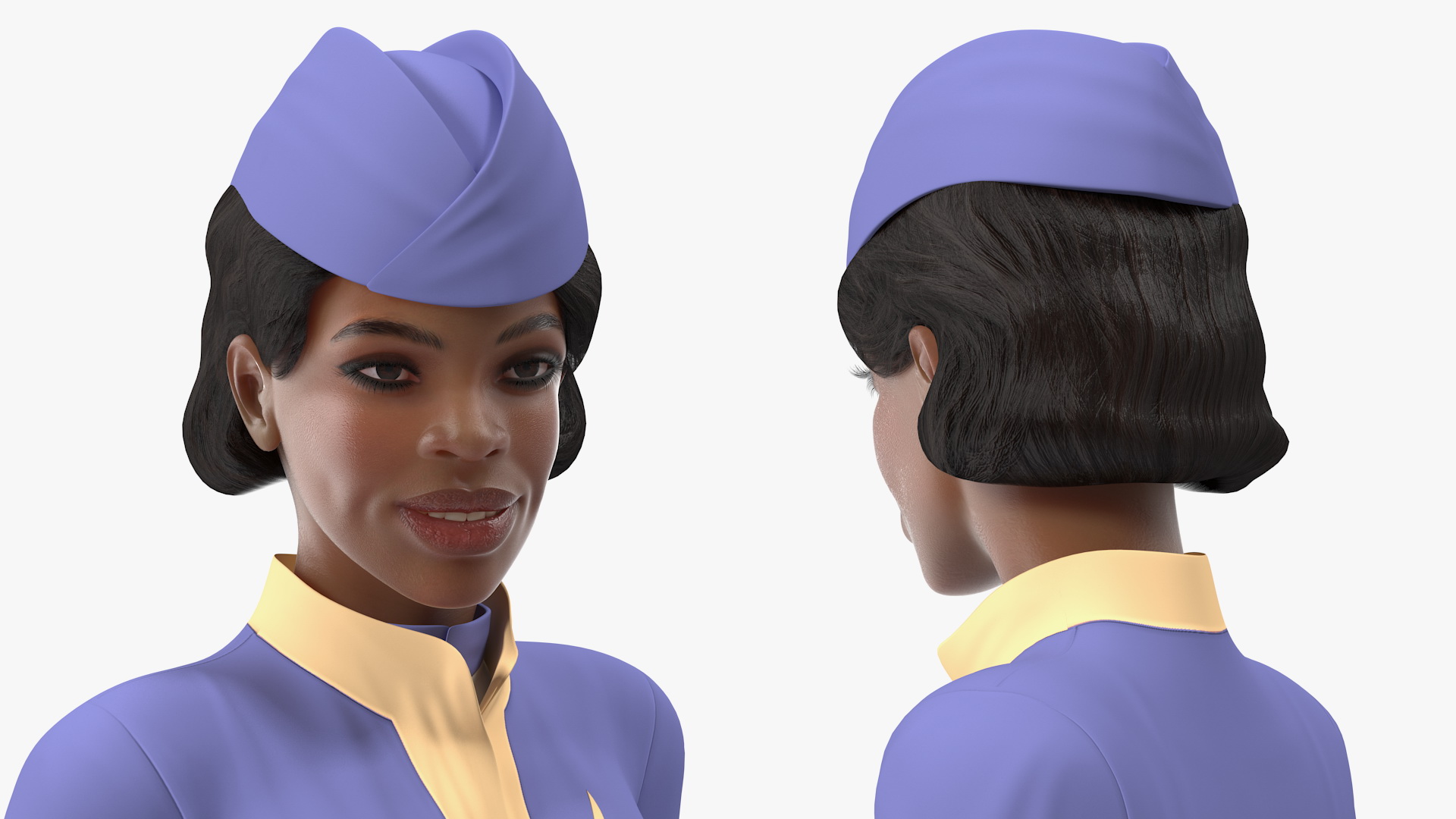 3D Light Skin Black Stewardess Standing Pose