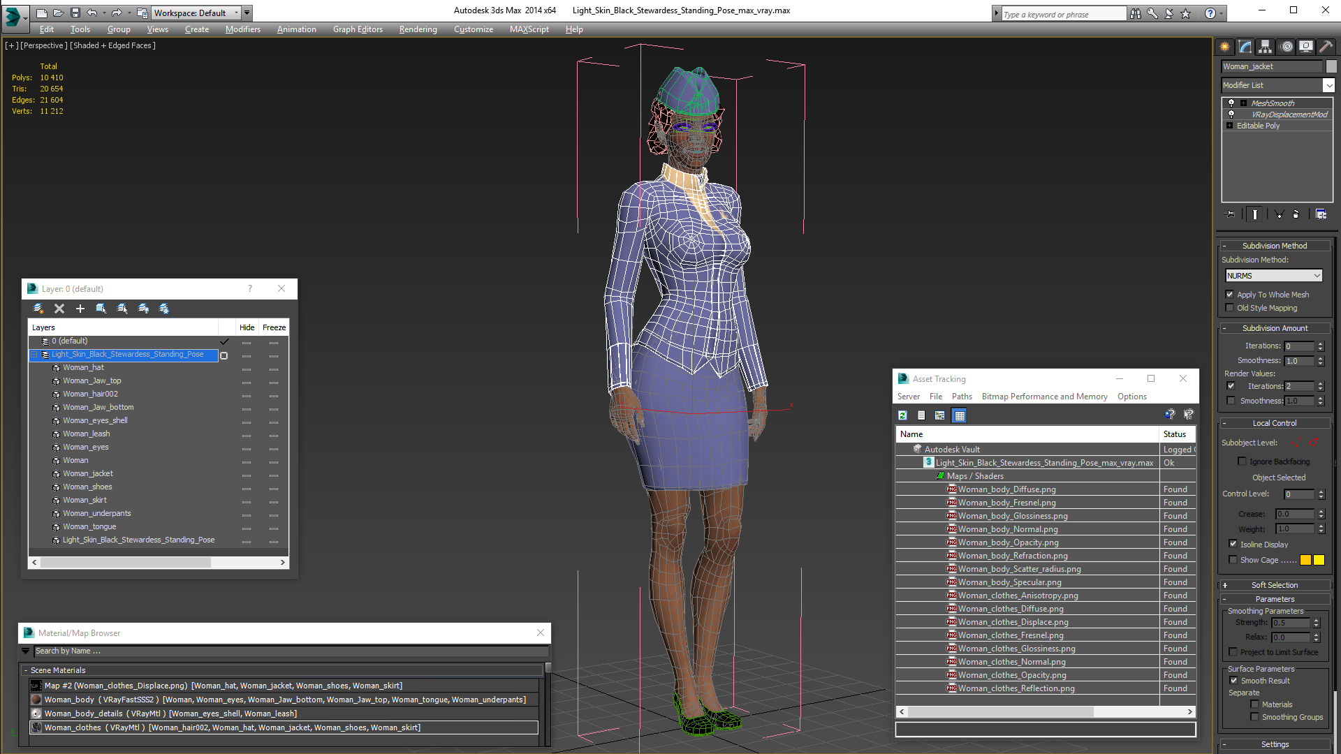 3D Light Skin Black Stewardess Standing Pose