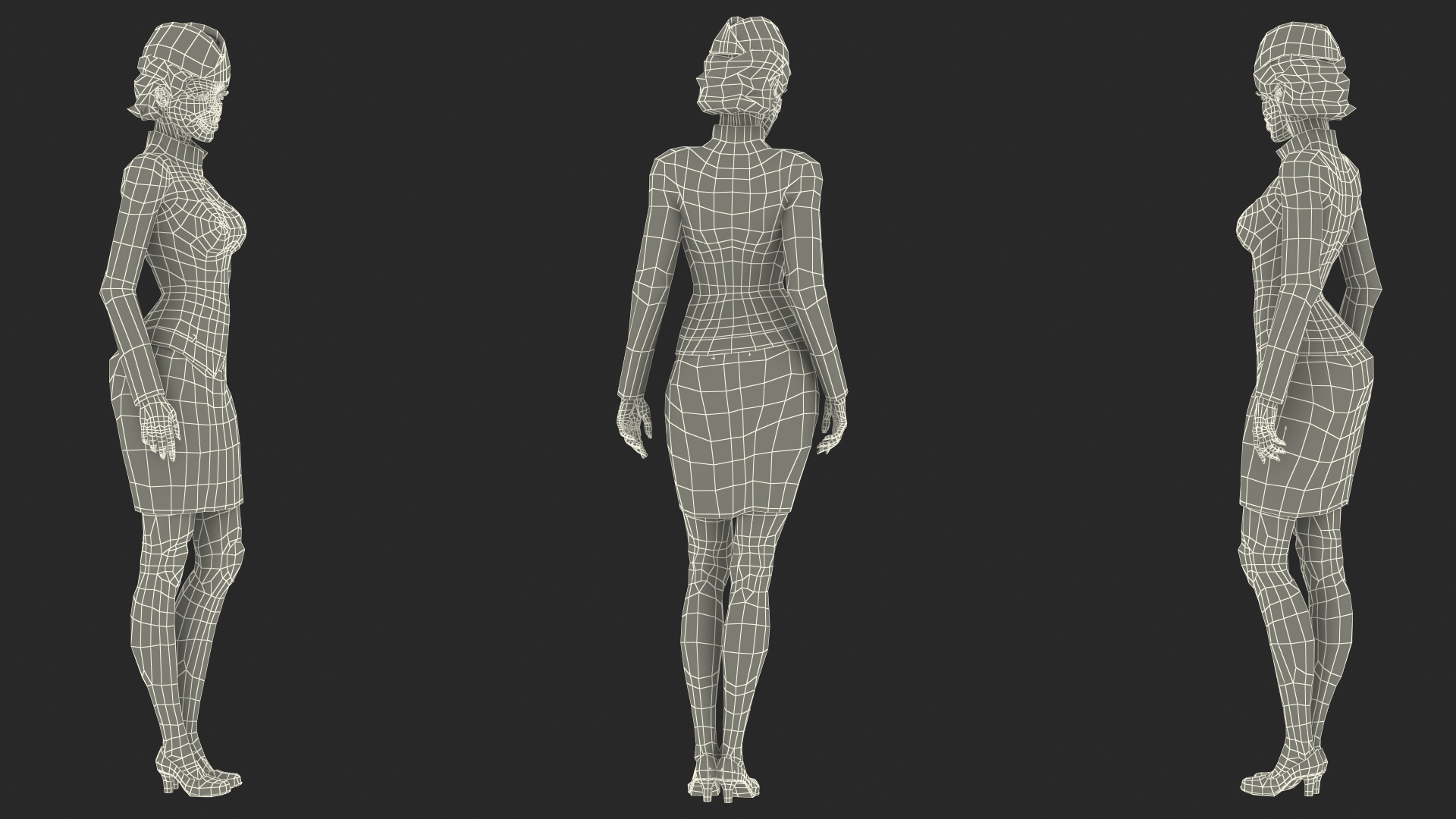 3D Light Skin Black Stewardess Standing Pose