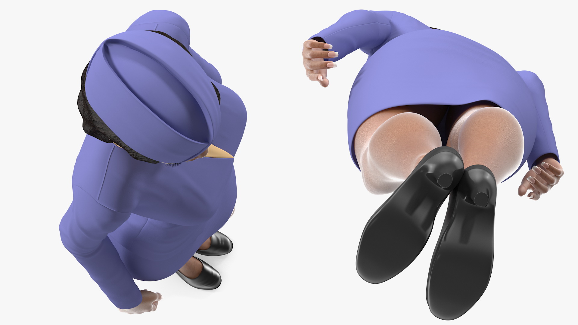 3D Light Skin Black Stewardess Standing Pose