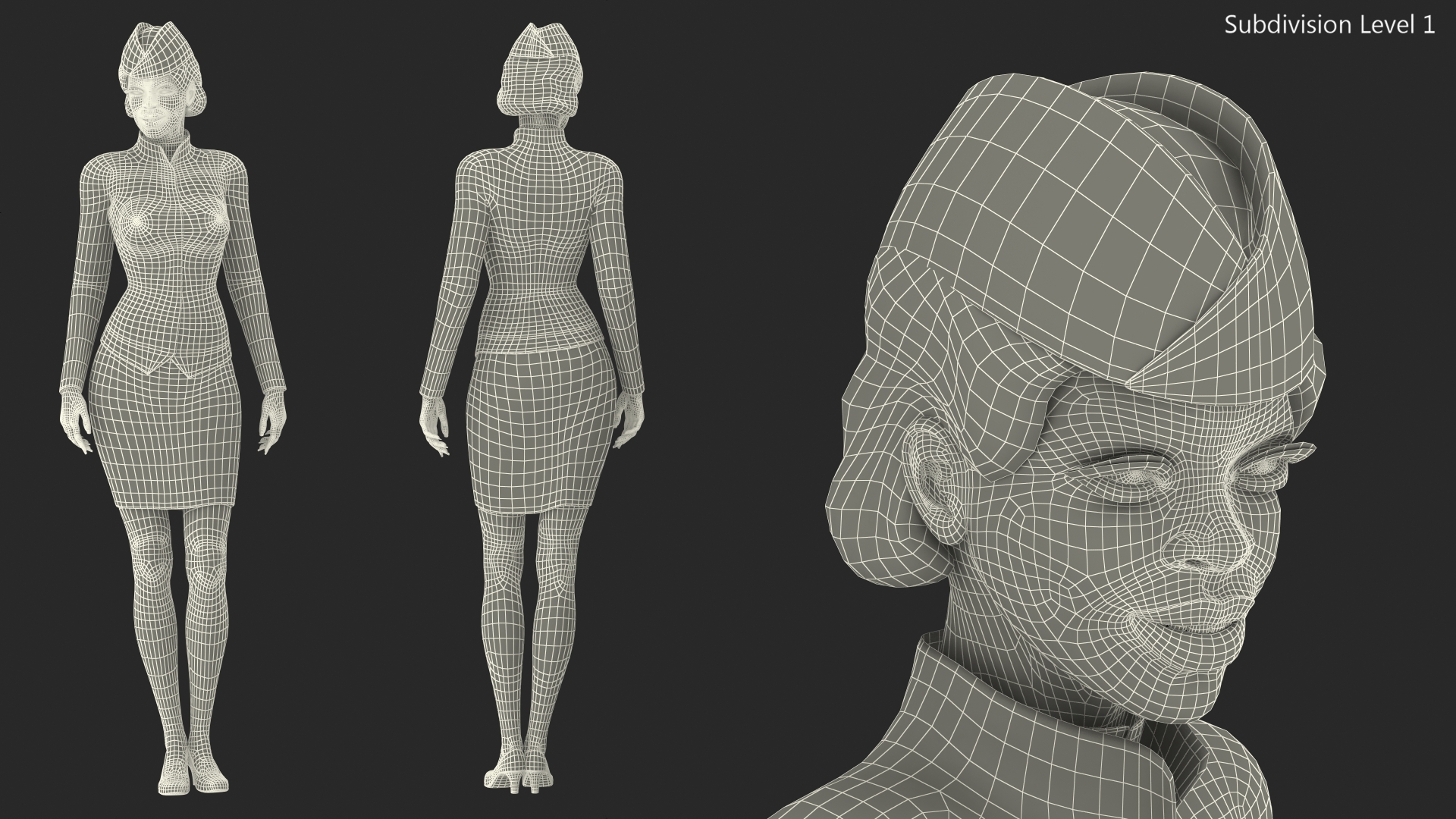 3D Light Skin Black Stewardess Standing Pose
