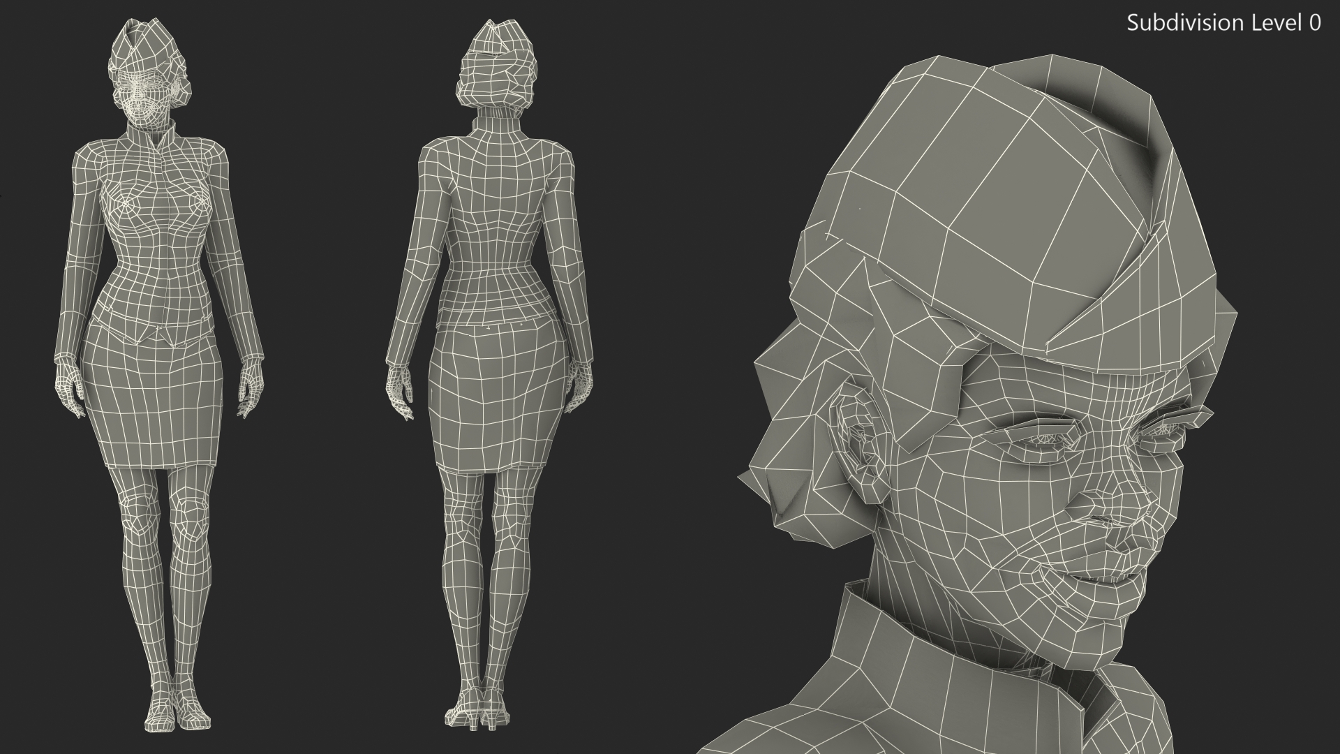 3D Light Skin Black Stewardess Standing Pose