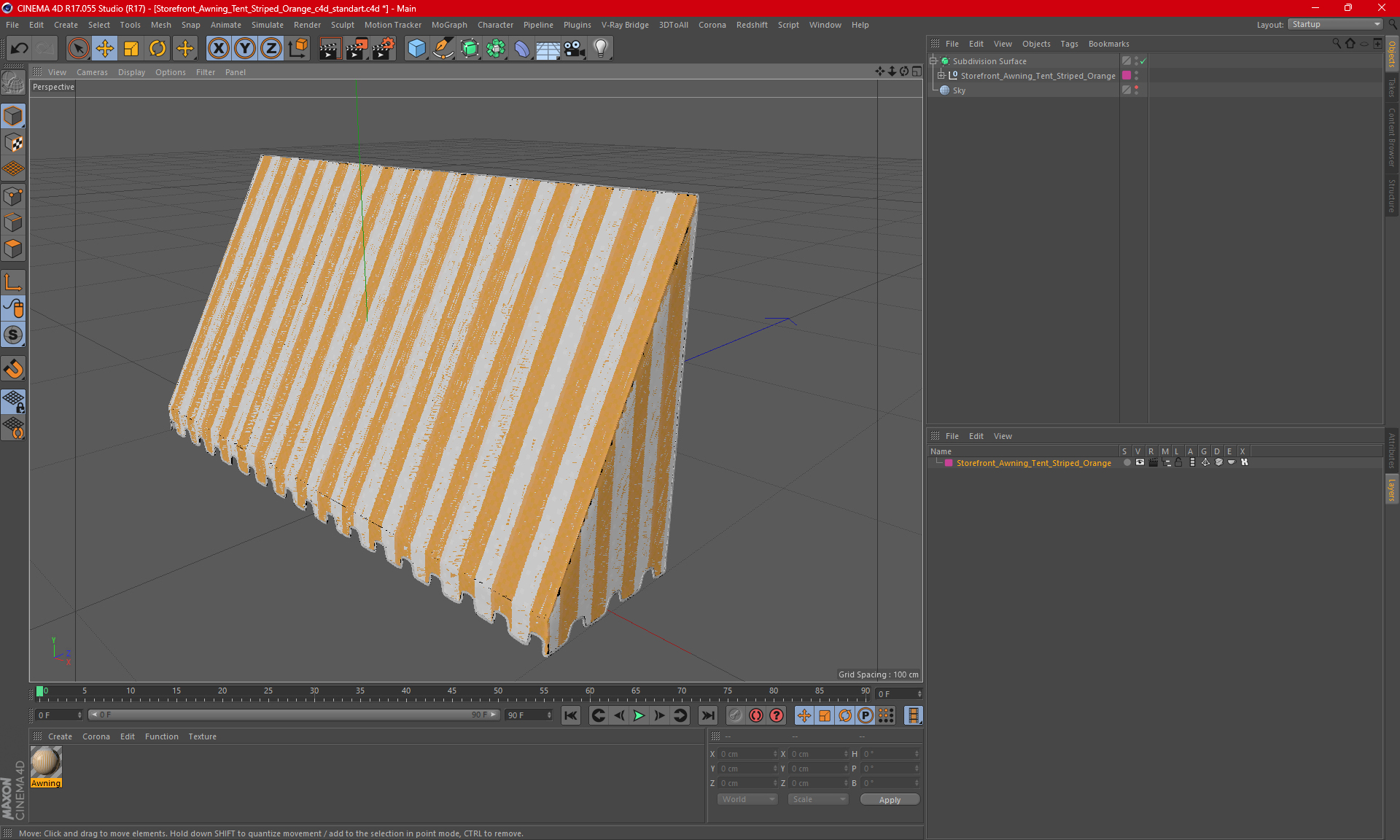 Storefront Awning Tent Striped Orange 3D