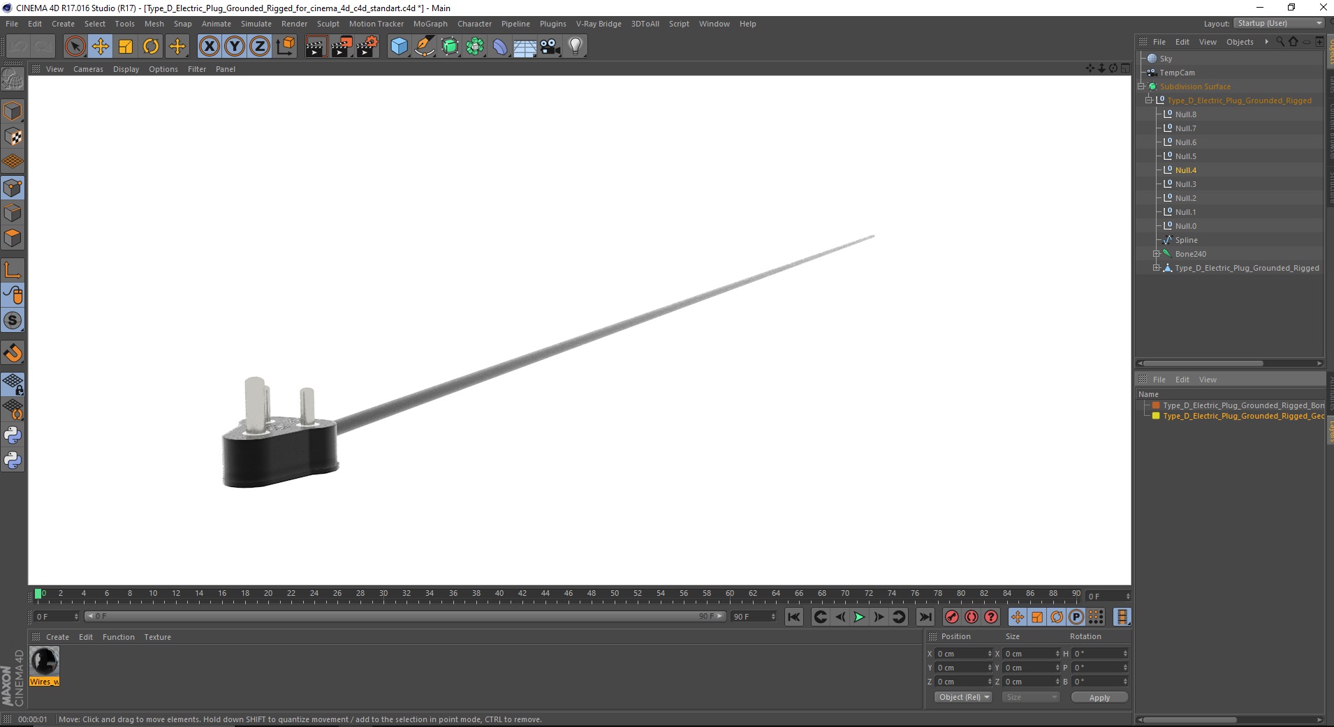 3D model Type D Electric Plug Grounded Rigged for Cinema 4D