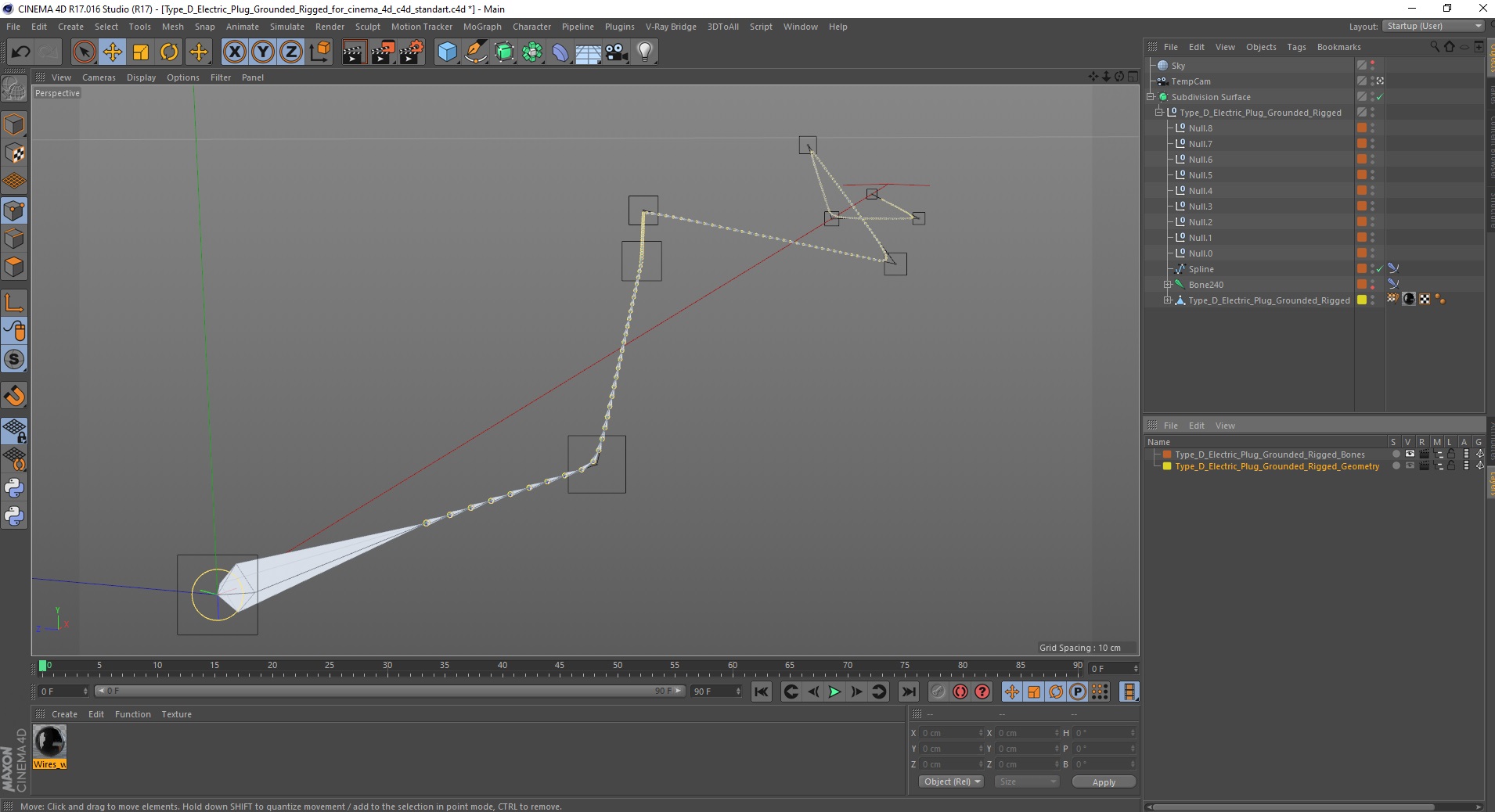 3D model Type D Electric Plug Grounded Rigged for Cinema 4D
