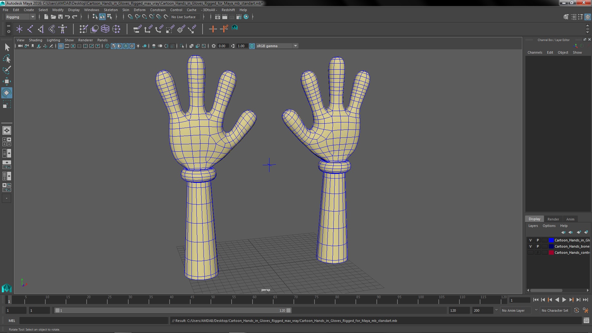 Cartoon Hands in Gloves Rigged for Maya 3D model