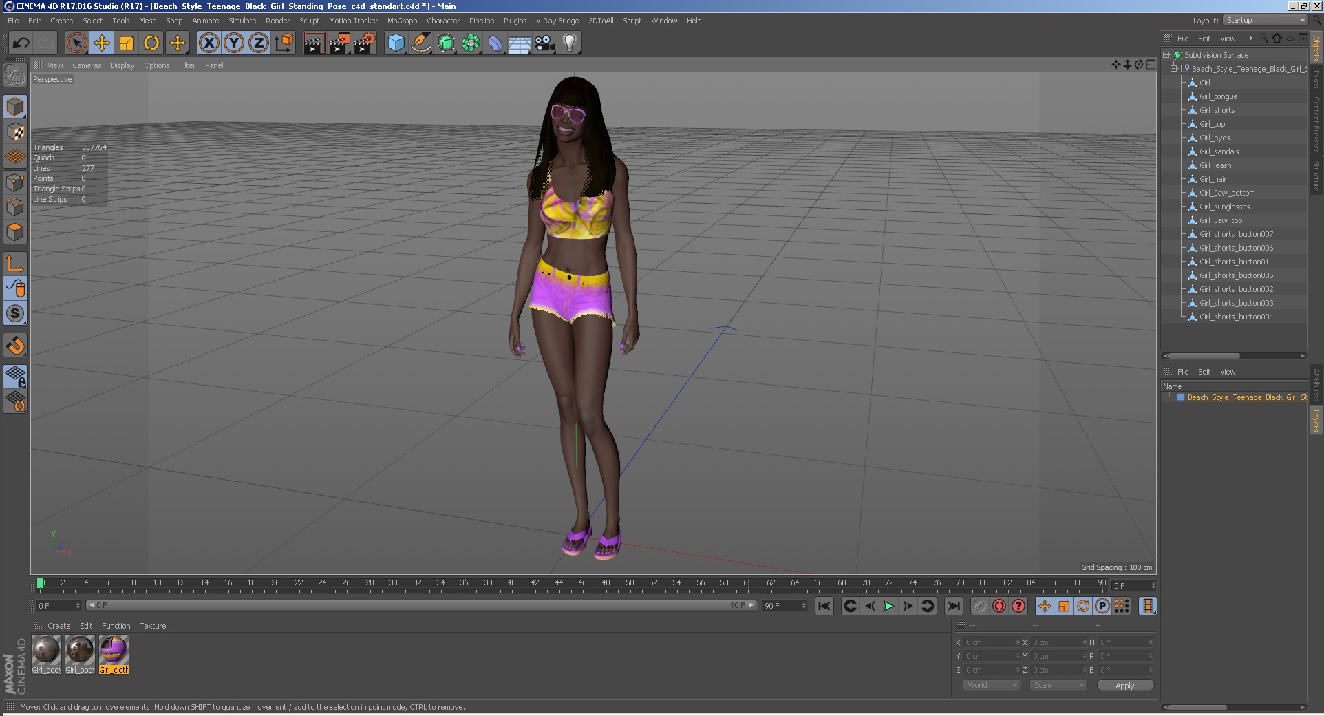 3D Beach Style Young Black Woman Standing Pose model