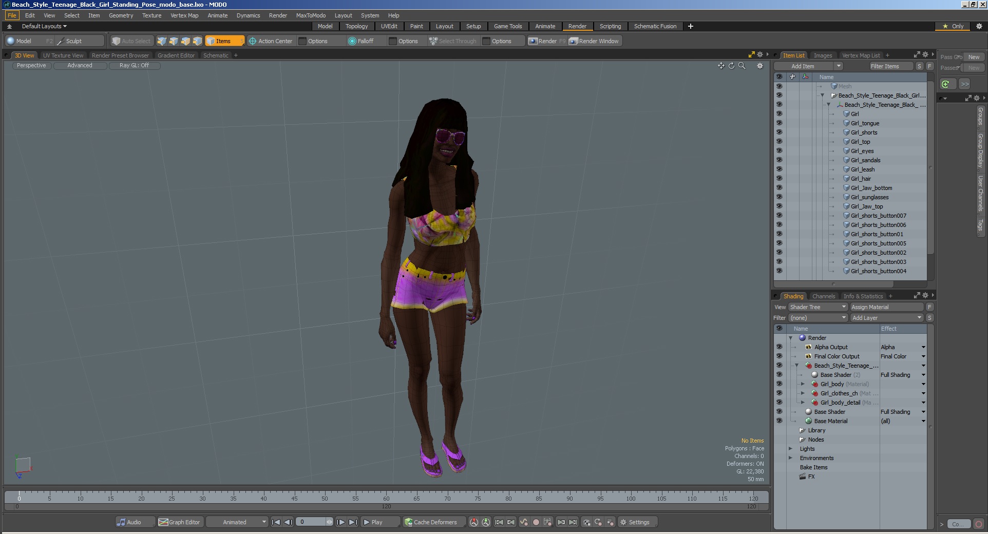 3D Beach Style Young Black Woman Standing Pose model