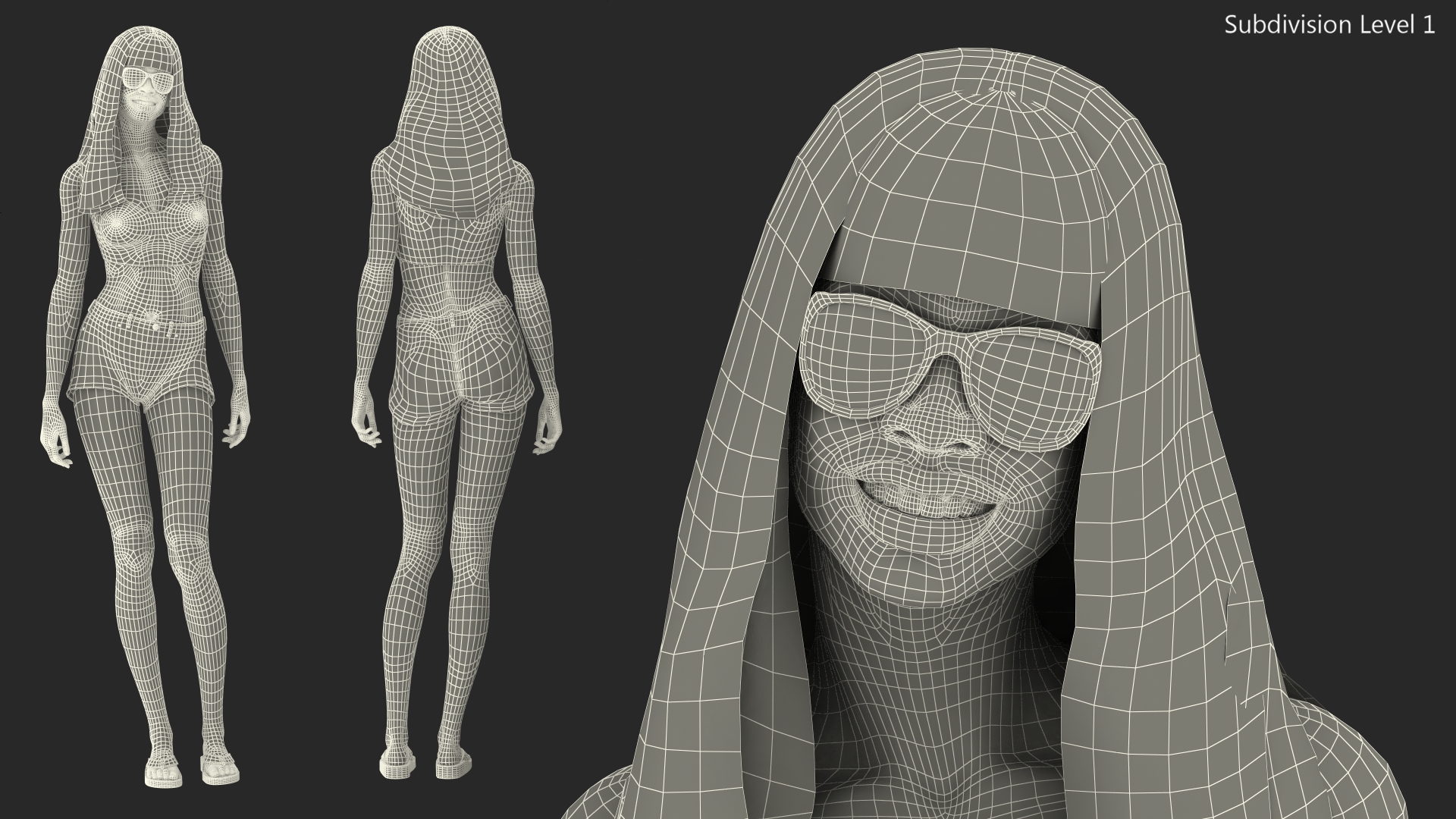 3D Beach Style Young Black Woman Standing Pose model