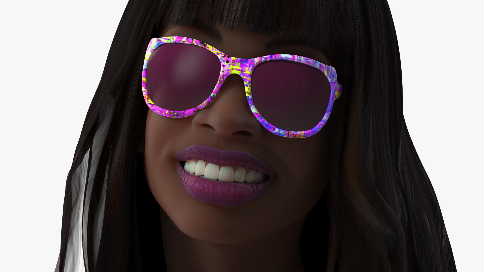 3D Beach Style Young Black Woman Standing Pose model