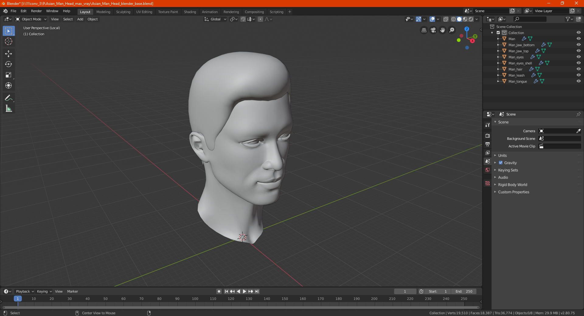 Asian Man Head 3D model