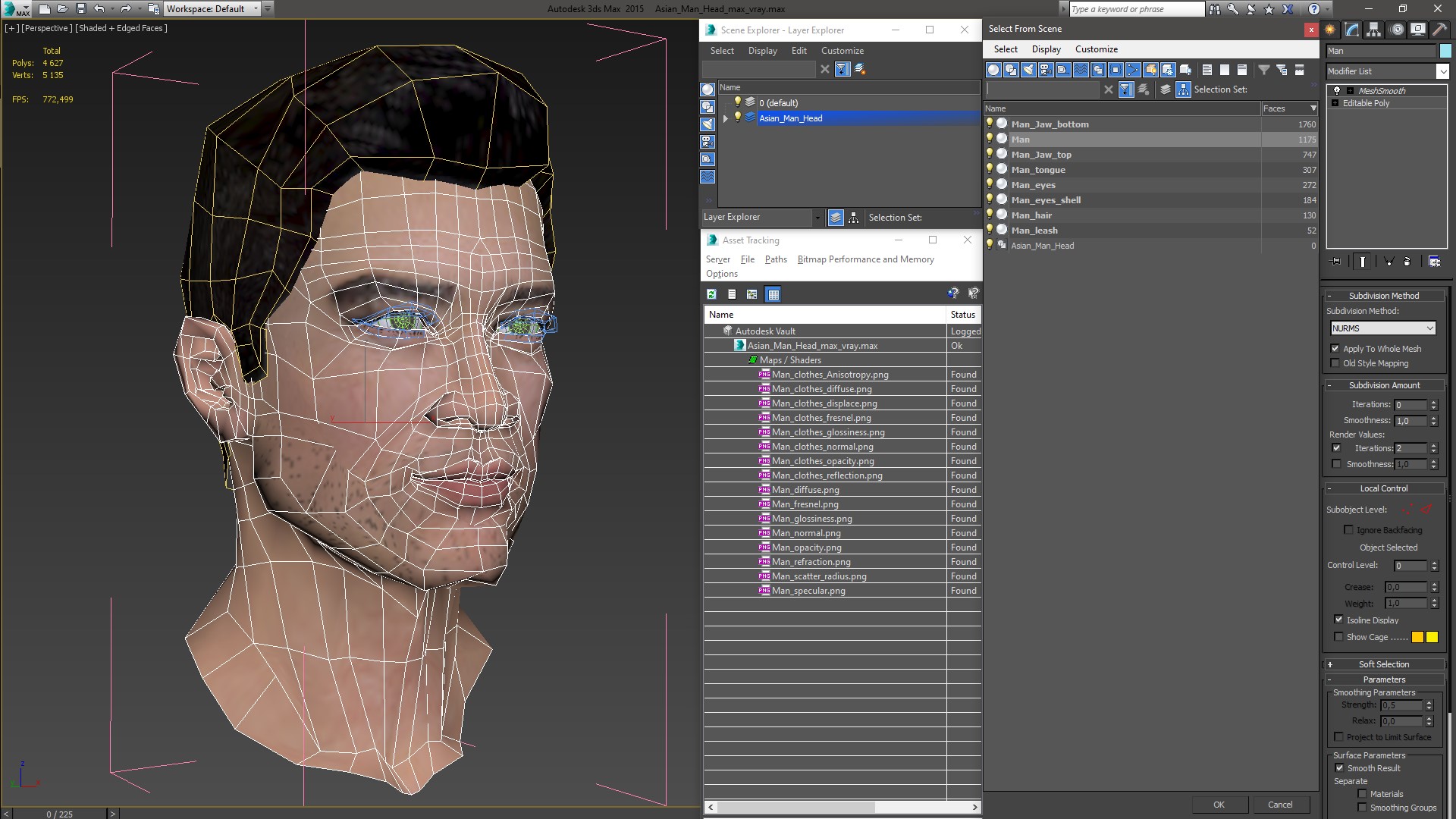 Asian Man Head 3D model
