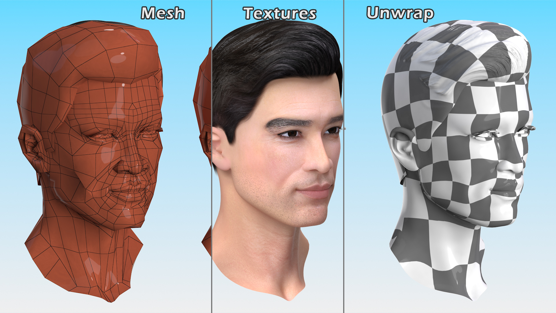 Asian Man Head 3D model