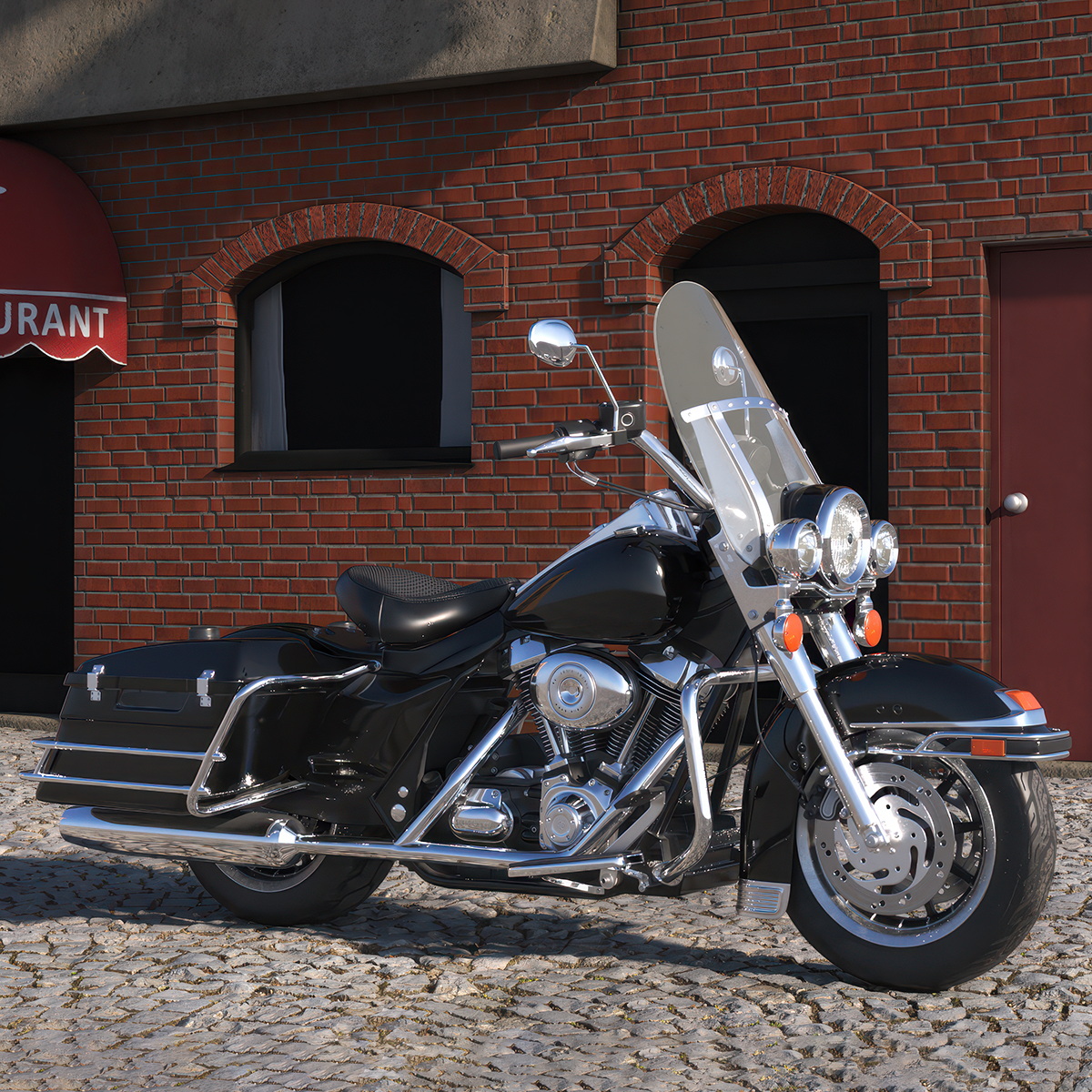 3D Classic Road King Motorcycle Black Rigged