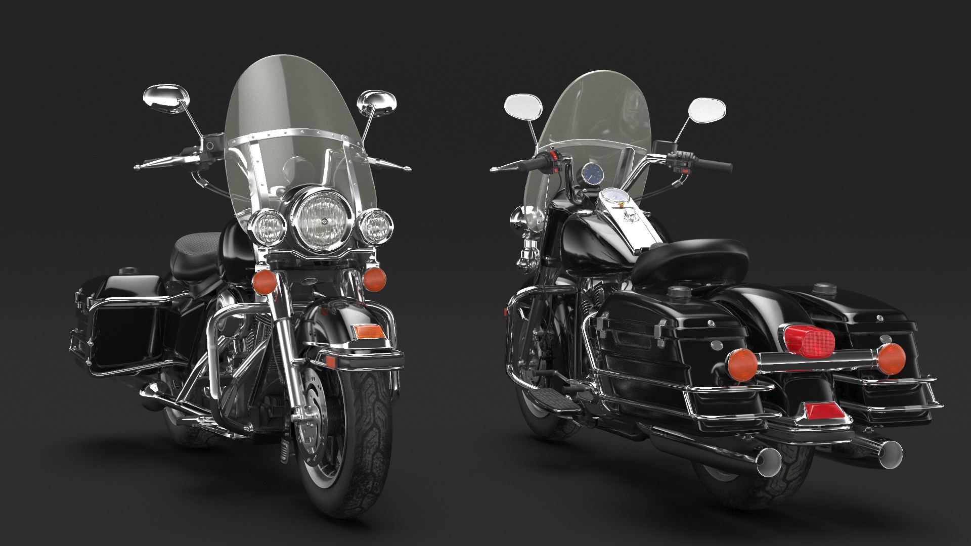 3D Classic Road King Motorcycle Black Rigged