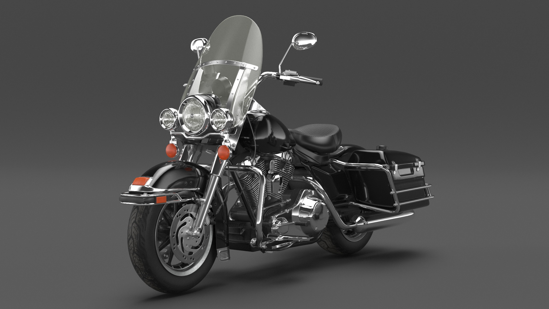 3D Classic Road King Motorcycle Black Rigged