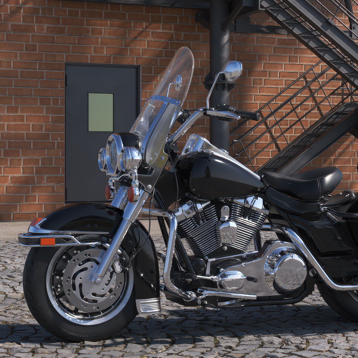 3D Classic Road King Motorcycle Black Rigged