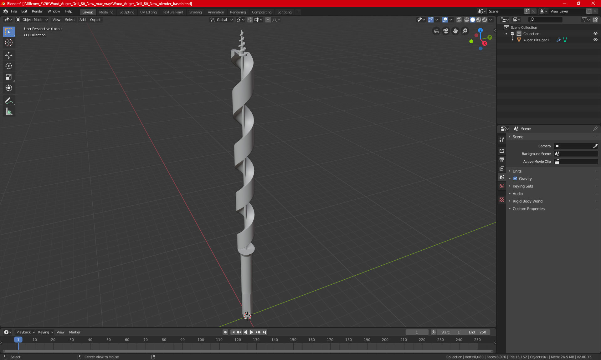 3D model Wood Boring Auger Bit Old