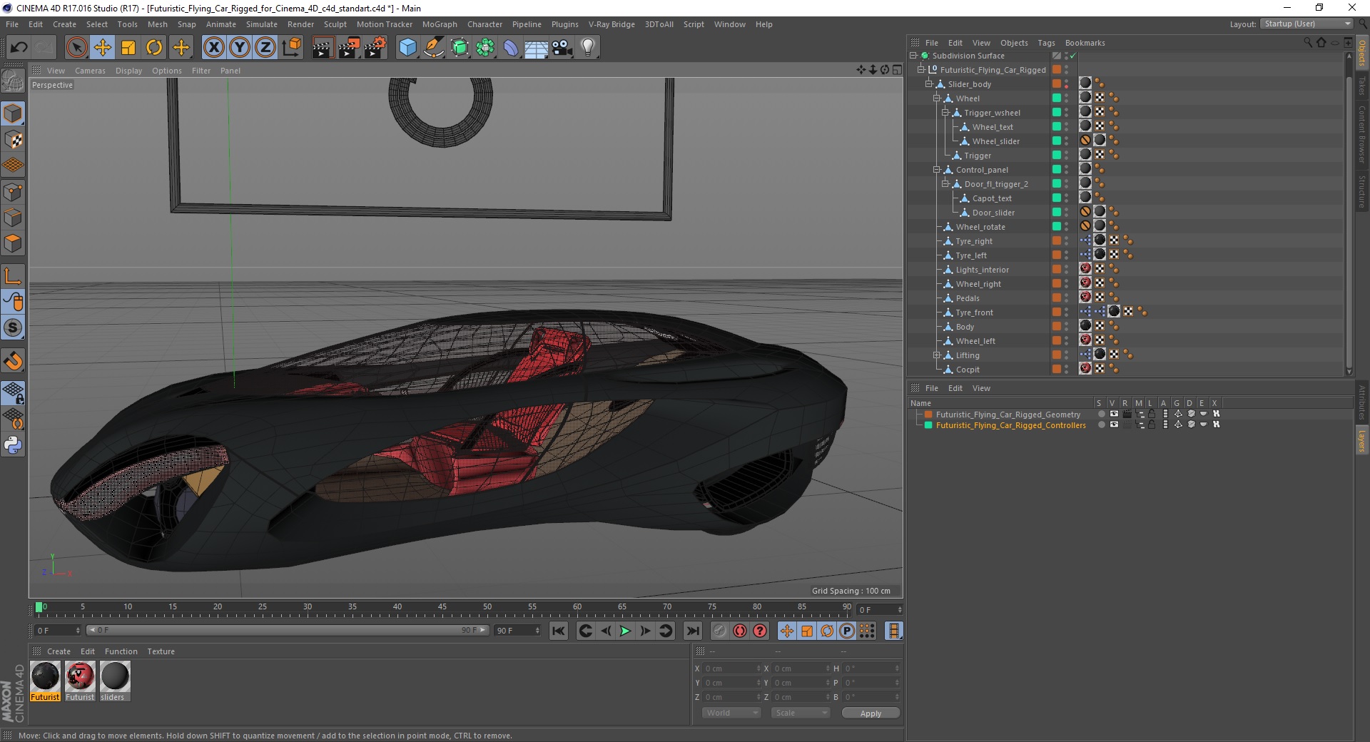 Futuristic Flying Car Rigged for Cinema 4D 3D