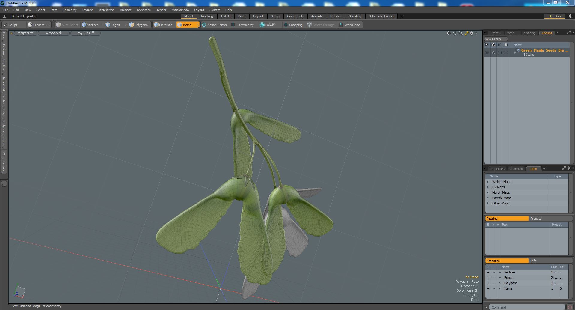 Green Maple Seeds Branch 3D model