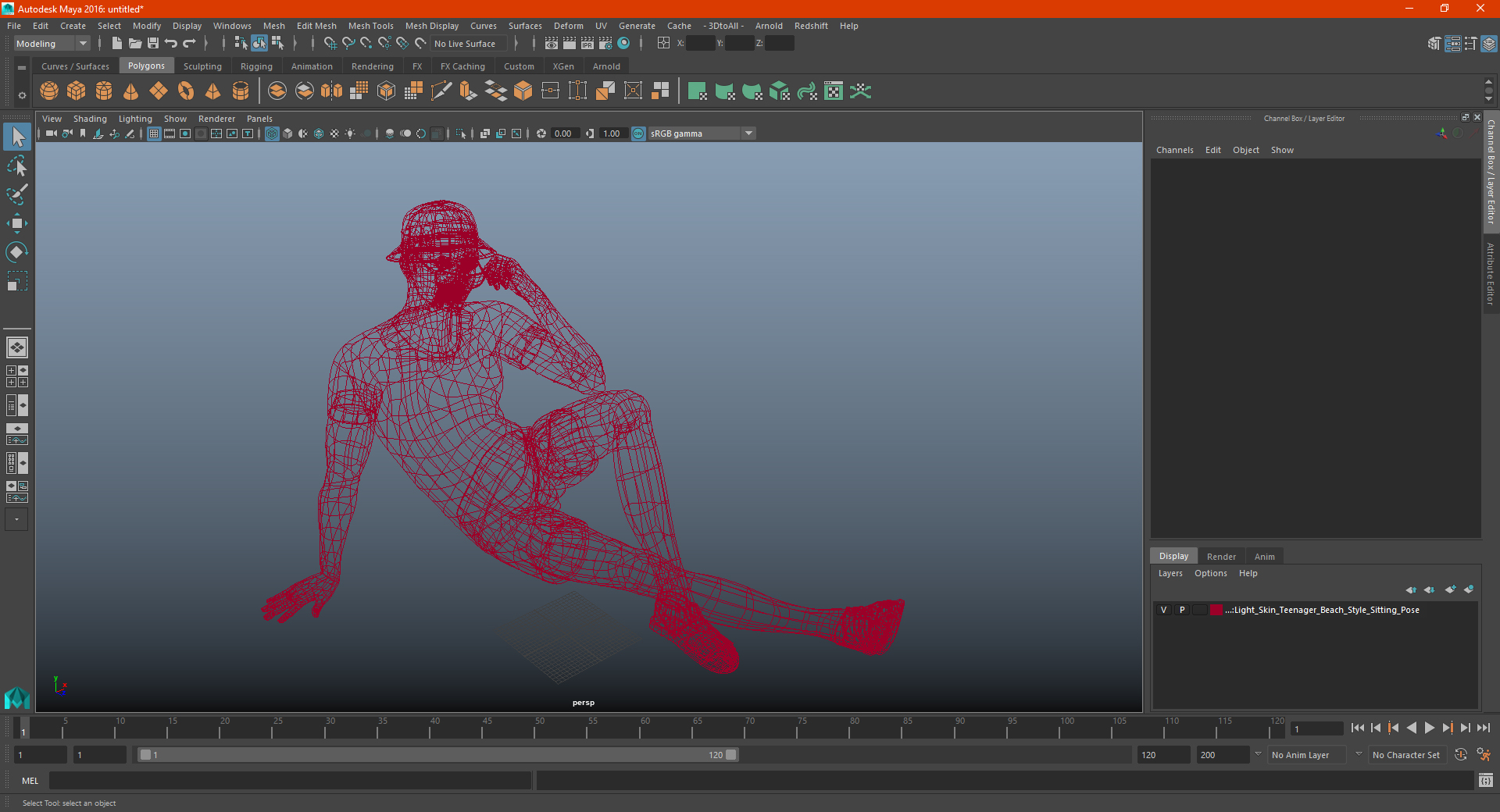 3D Dark Skin Teenager Beach Style Sitting Pose model