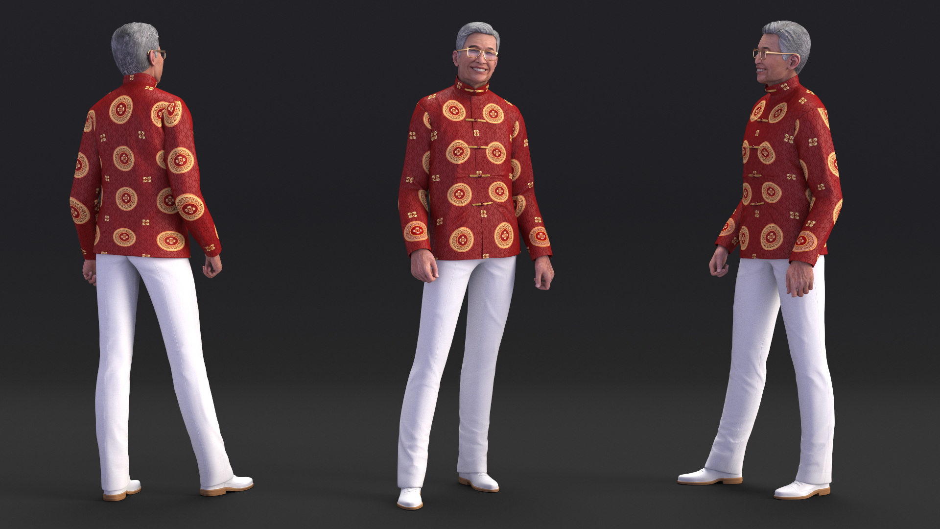 3D Chinese Older Man in Traditional Clothing