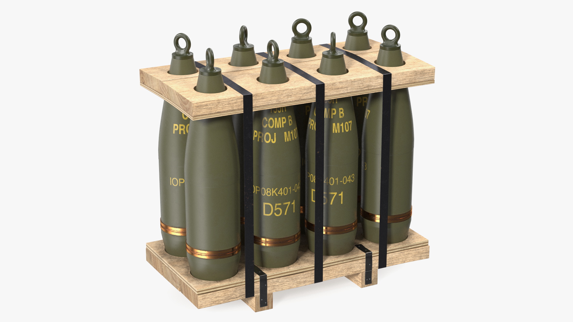 3D Military Artillery Shells 155mm in Transport Pallet
