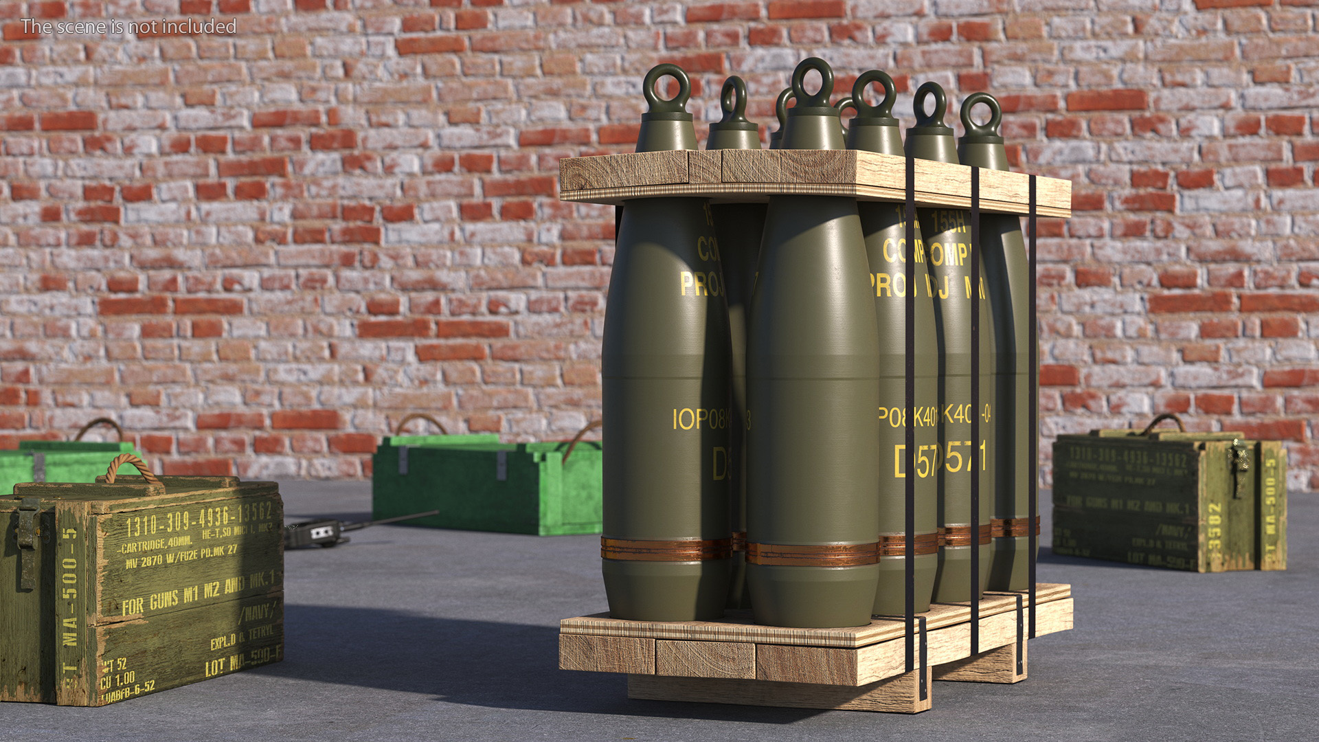 3D Military Artillery Shells 155mm in Transport Pallet