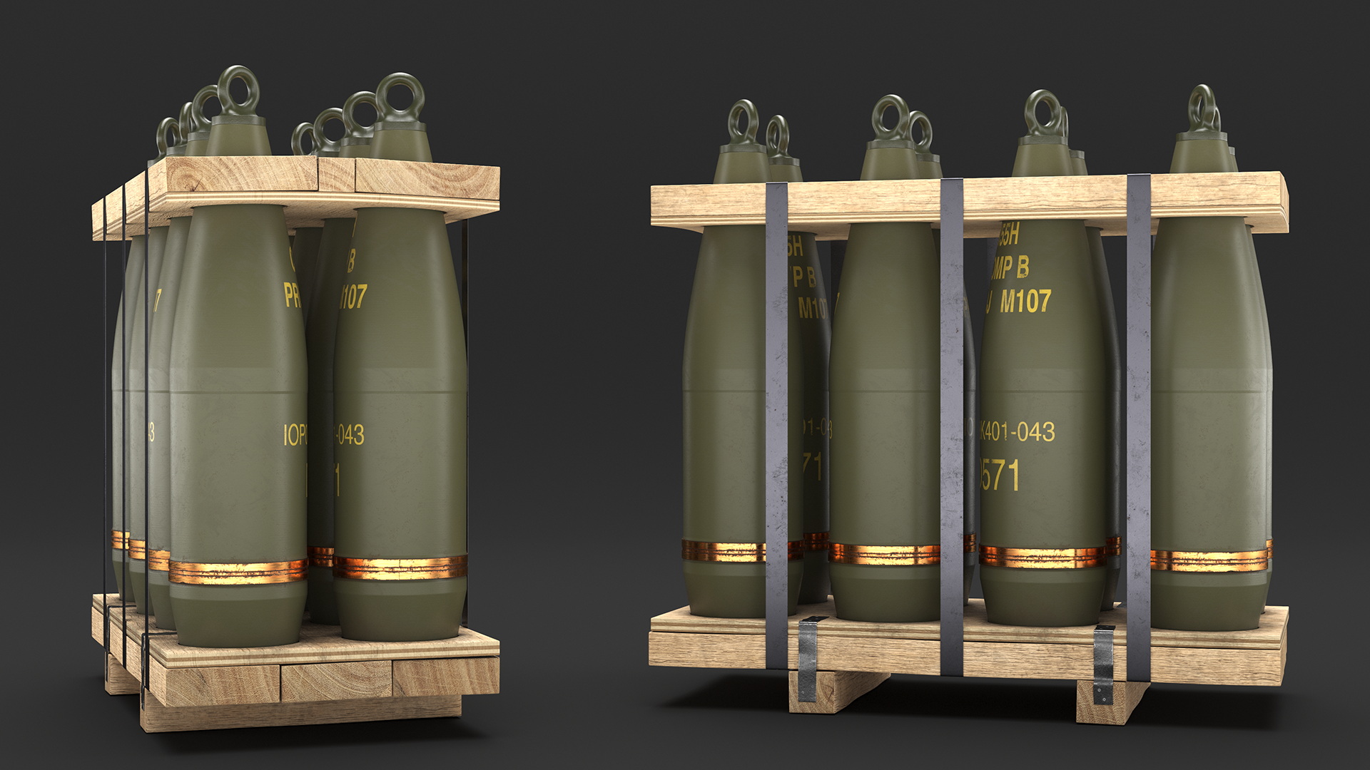 3D Military Artillery Shells 155mm in Transport Pallet