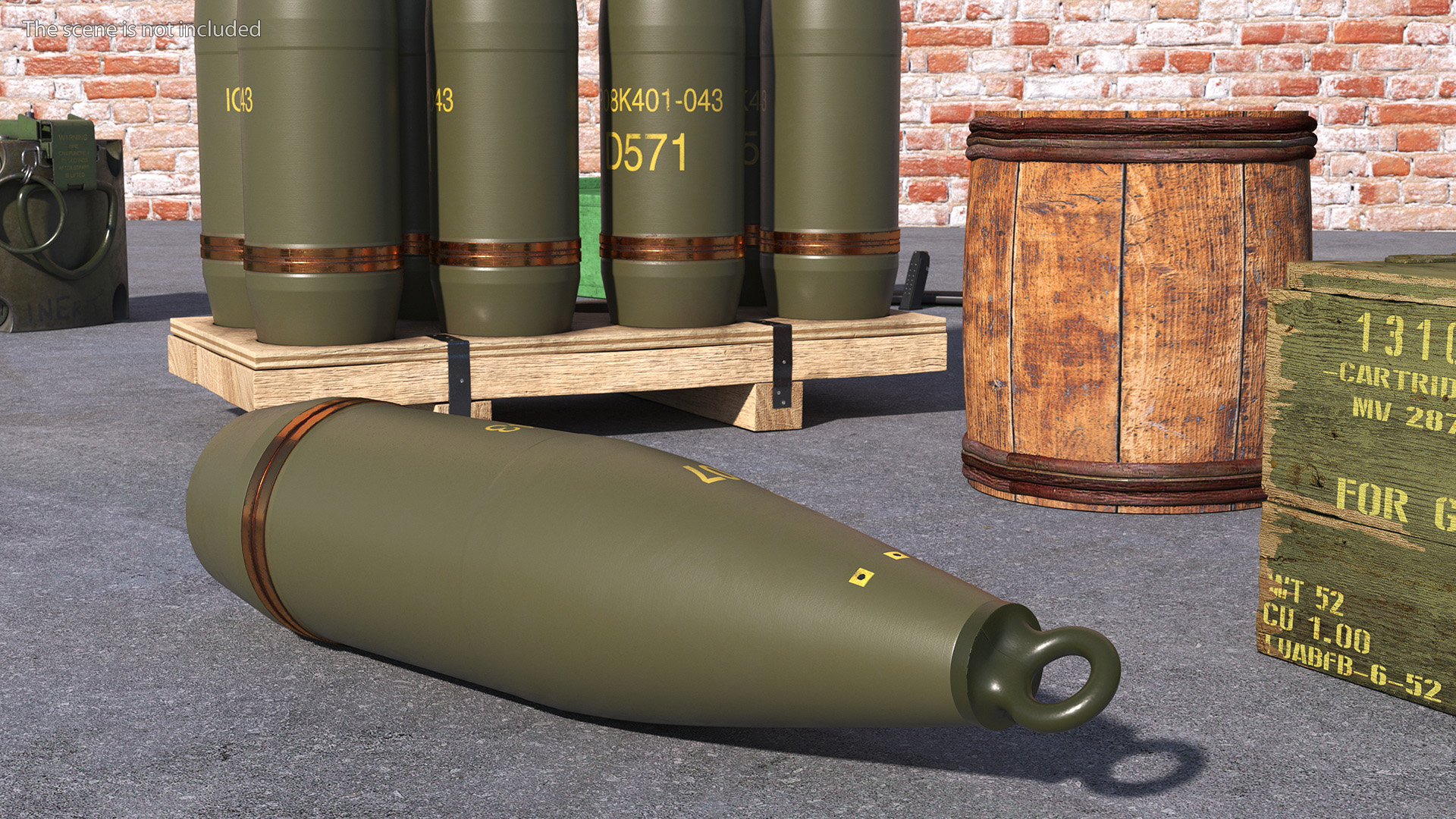 3D Military Artillery Shells 155mm in Transport Pallet