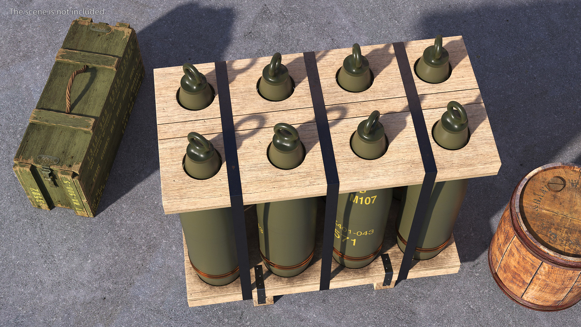3D Military Artillery Shells 155mm in Transport Pallet