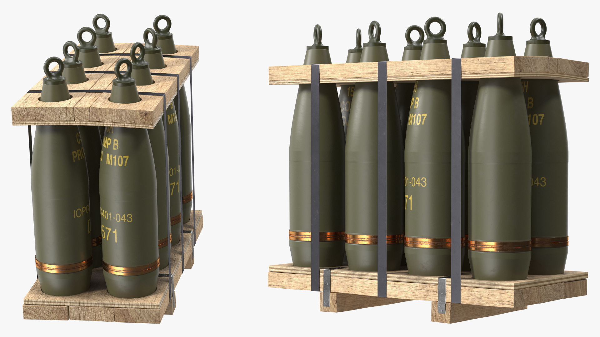 3D Military Artillery Shells 155mm in Transport Pallet