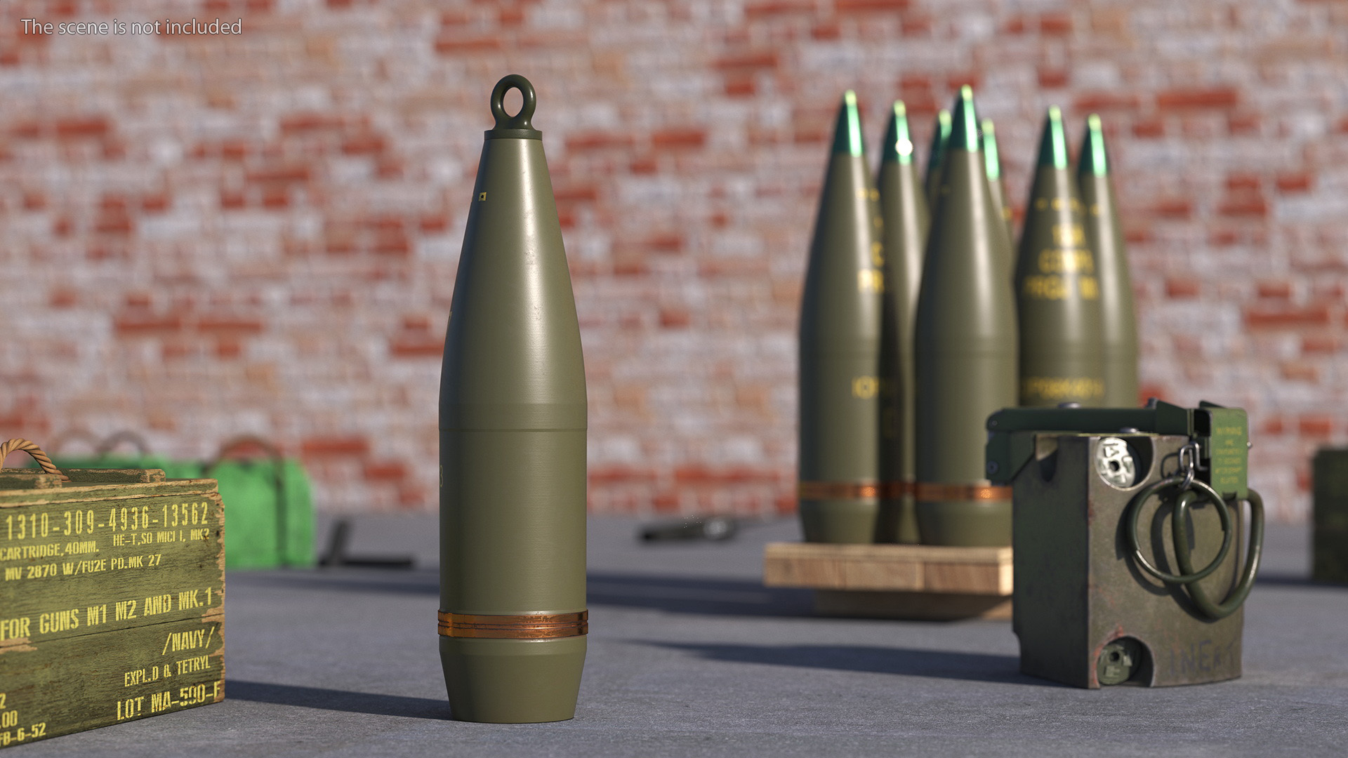 3D Military Artillery Shells 155mm in Transport Pallet