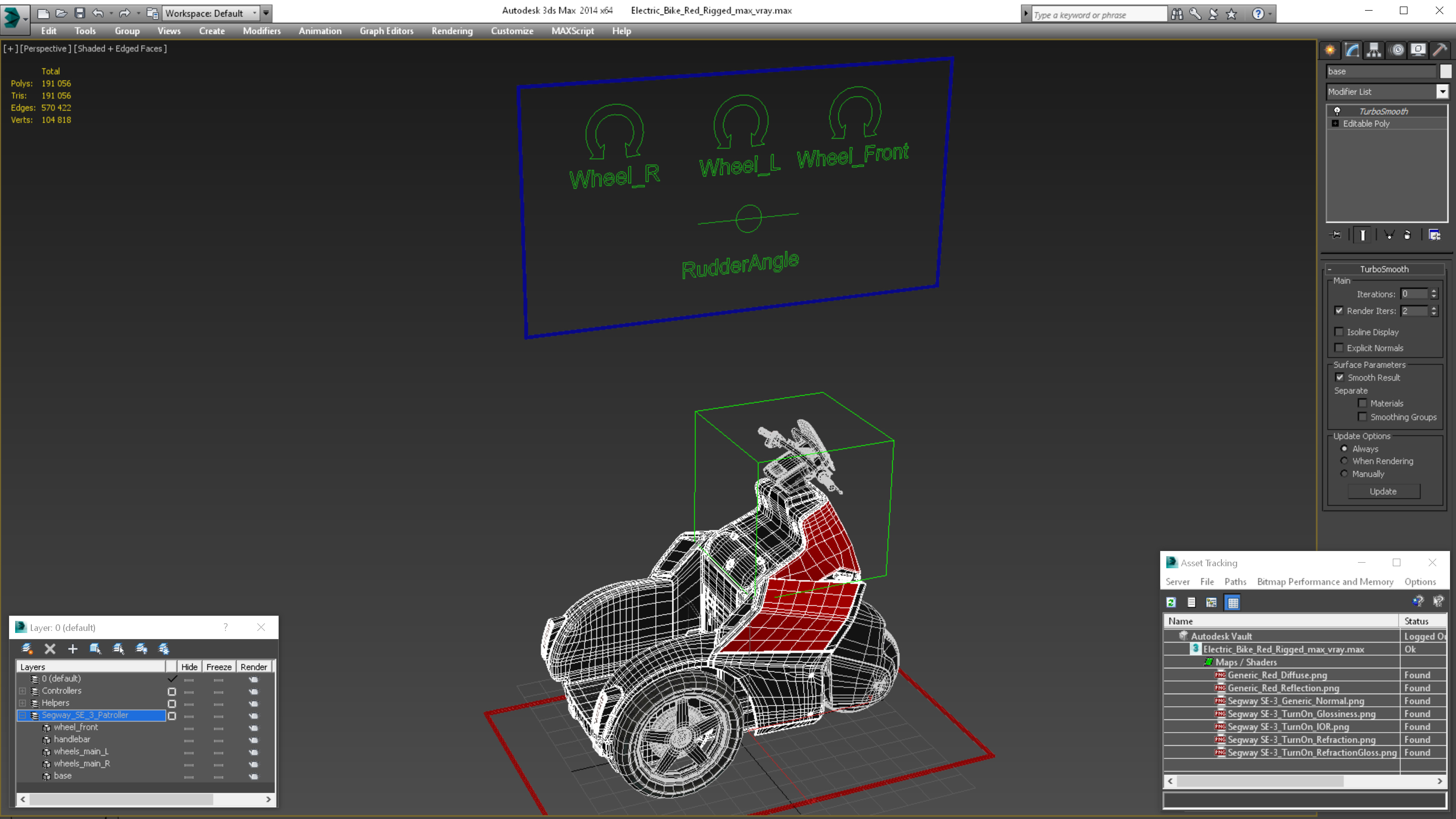 Electric Bike Red Rigged 3D model