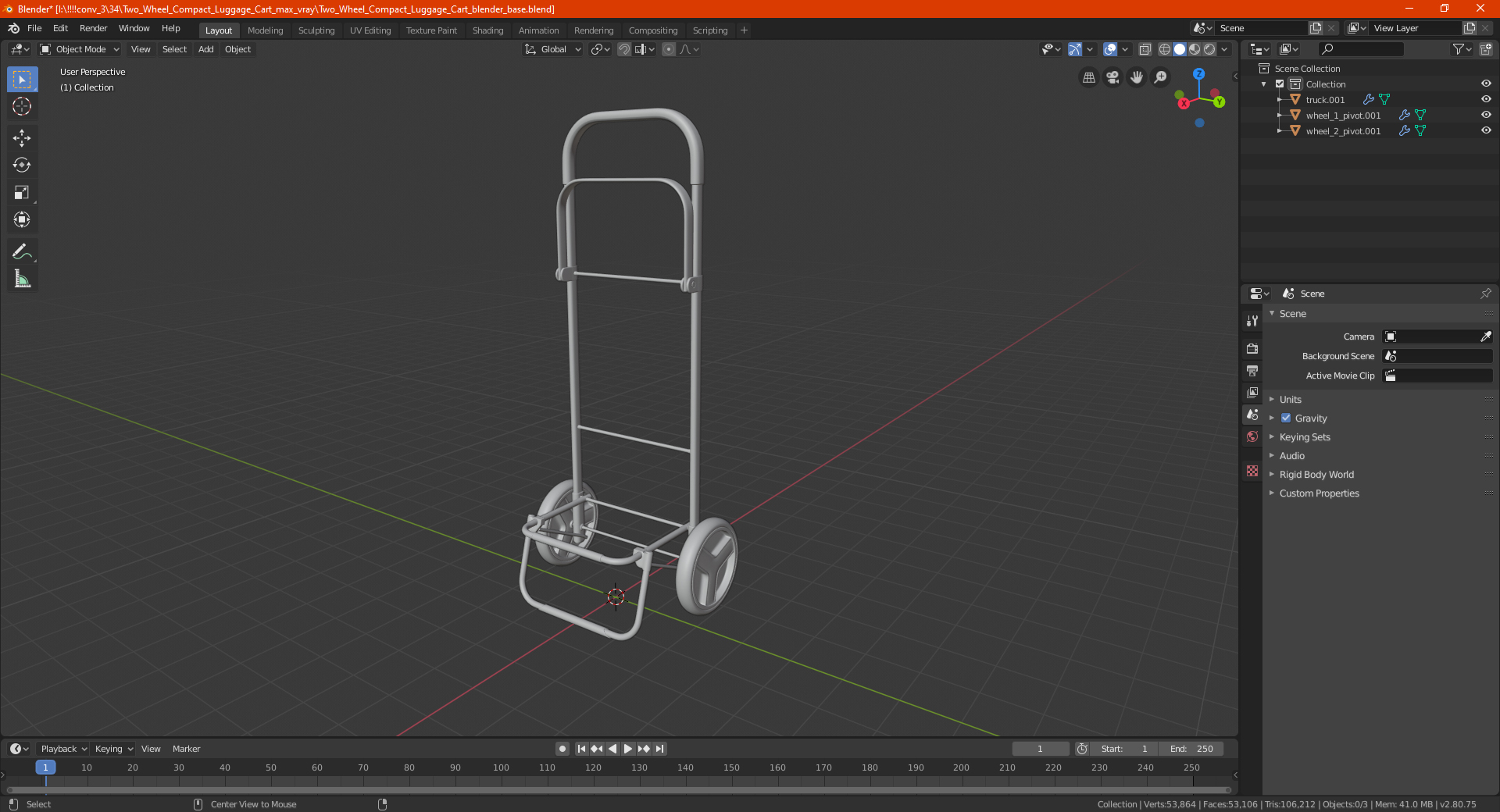 3D model Two Wheel Compact Luggage Cart