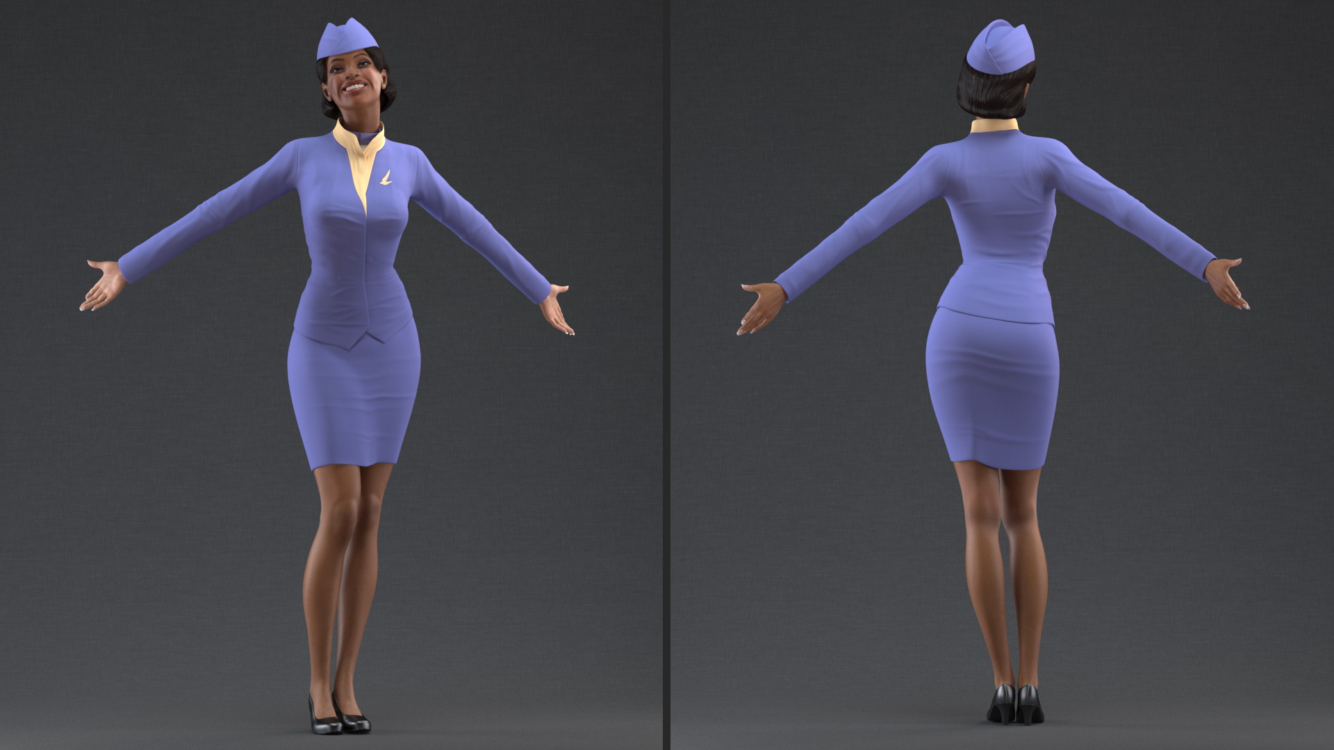 Light Skin Black Stewardess 3D