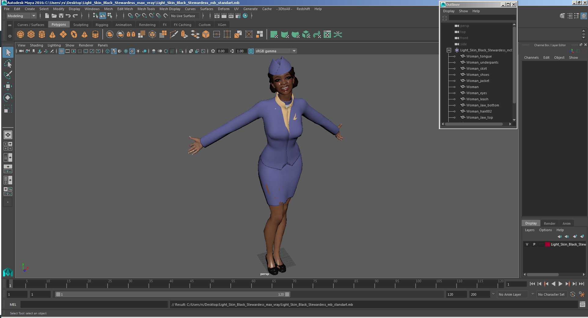 Light Skin Black Stewardess 3D