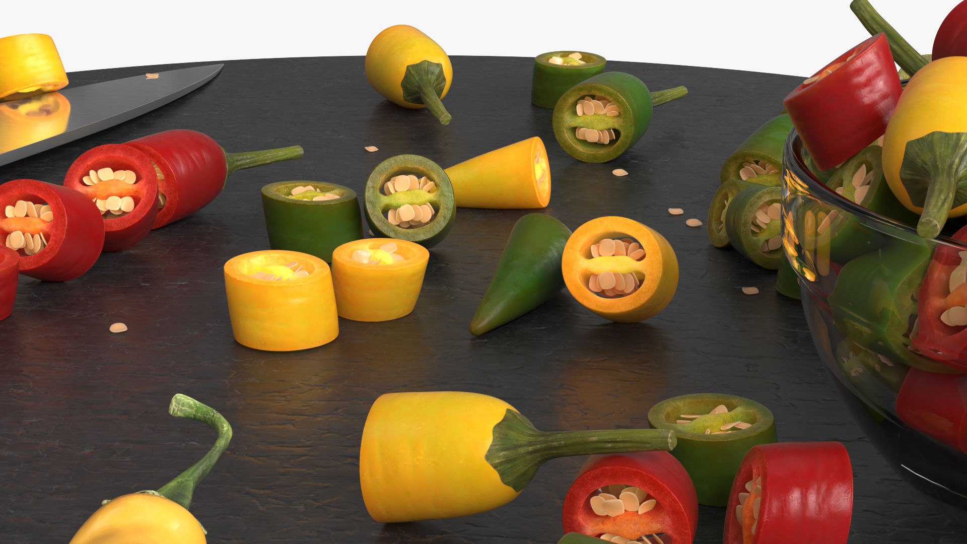 Sliced Chili Peppers on Cutting Board Multicolor - view 5