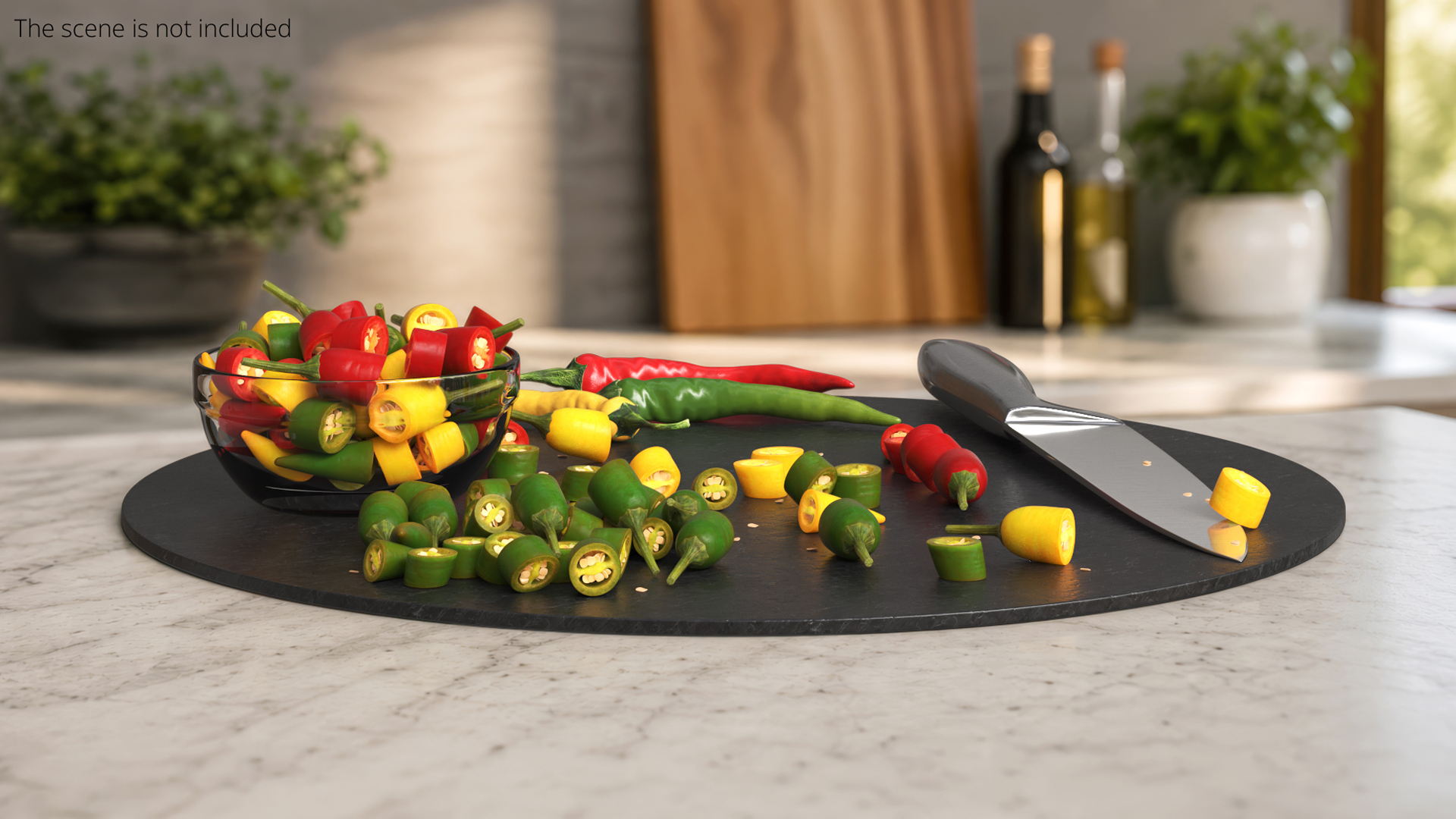 Sliced Chili Peppers on Cutting Board Multicolor - view 2