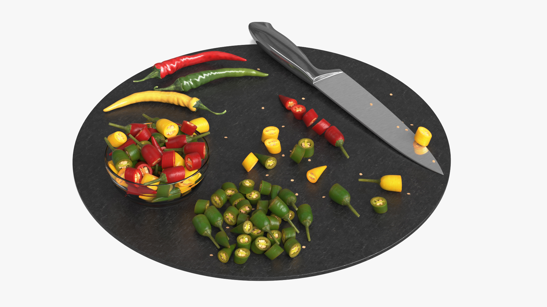 Sliced Chili Peppers on Cutting Board Multicolor - view 3