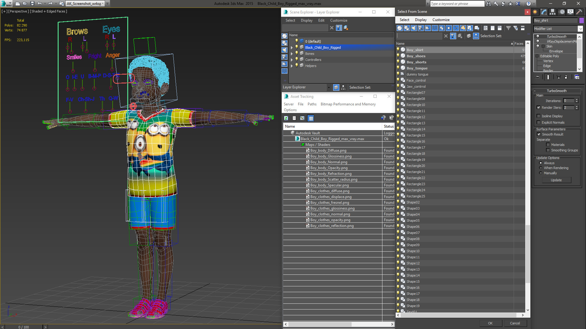 3D Black Child Boy Rigged for Cinema 4D