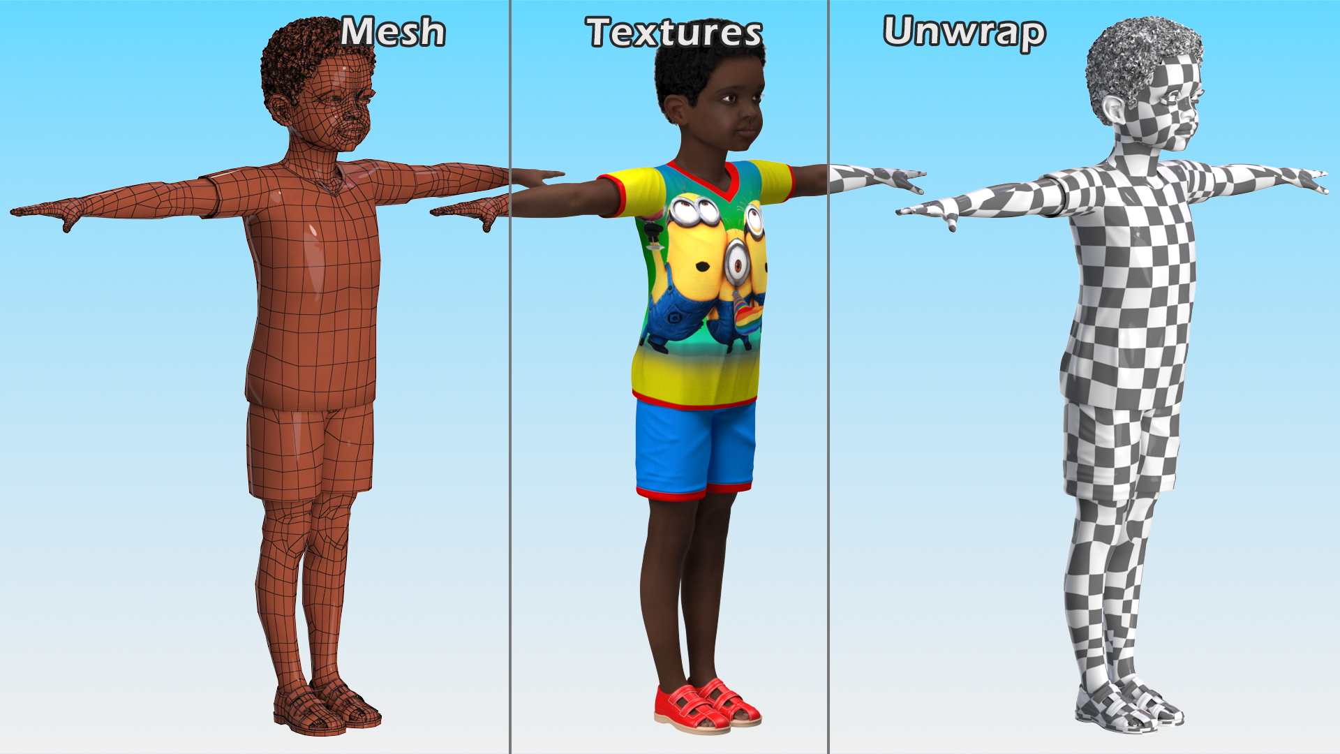 3D Black Child Boy Rigged for Cinema 4D