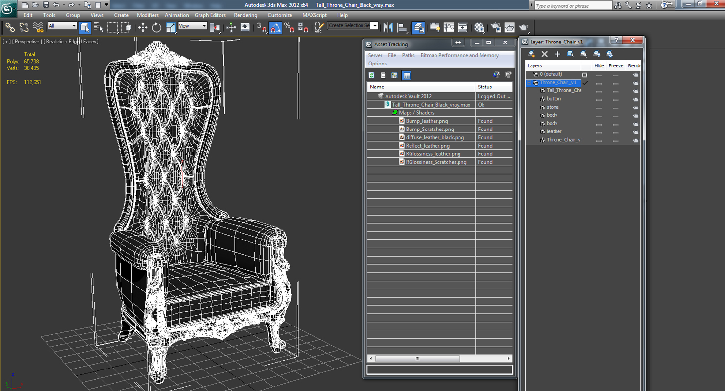 3D Tall Throne Chair Black model