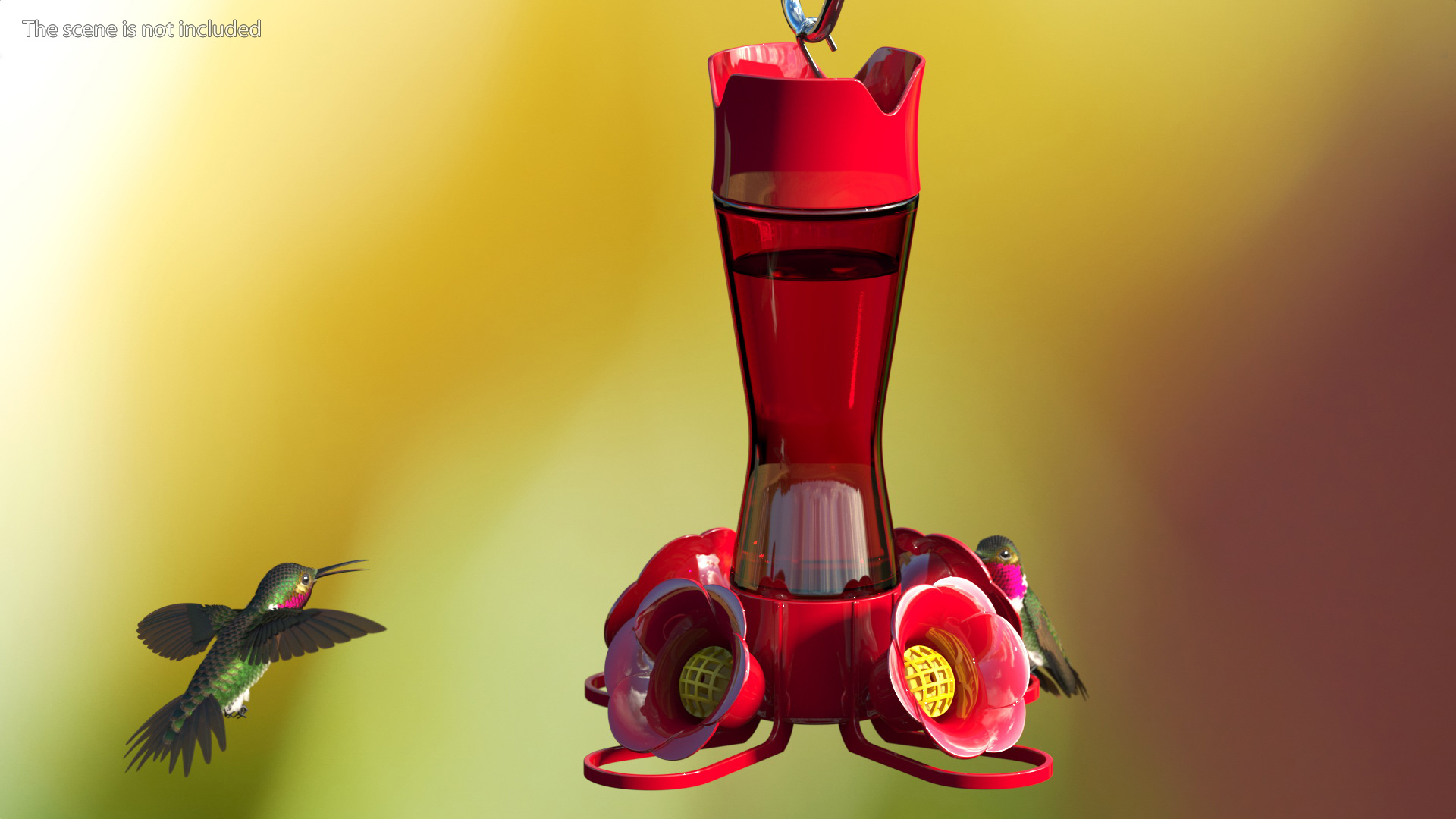 3D Hummingbird Feeder with Red Glass model