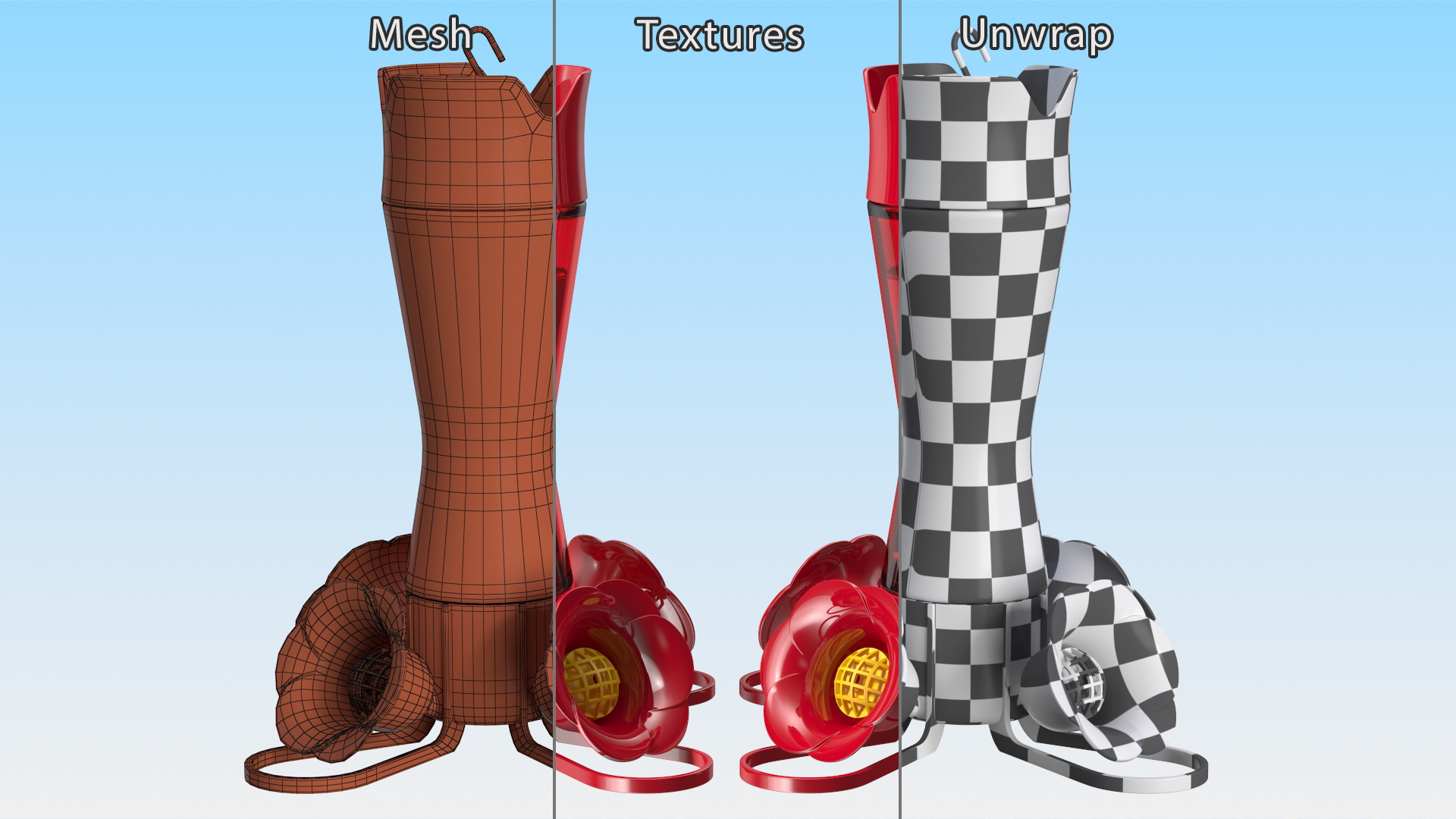 3D Hummingbird Feeder with Red Glass model